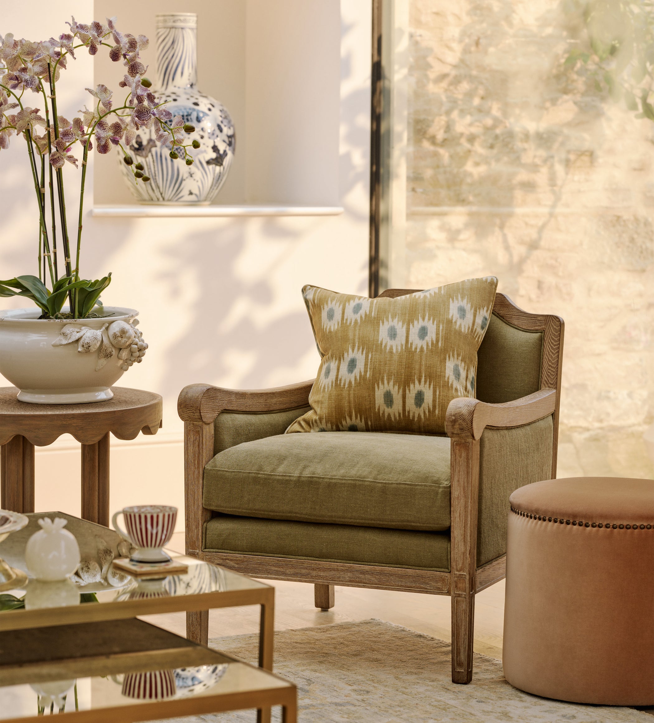 Costellini Velvet Ottoman - Apricot