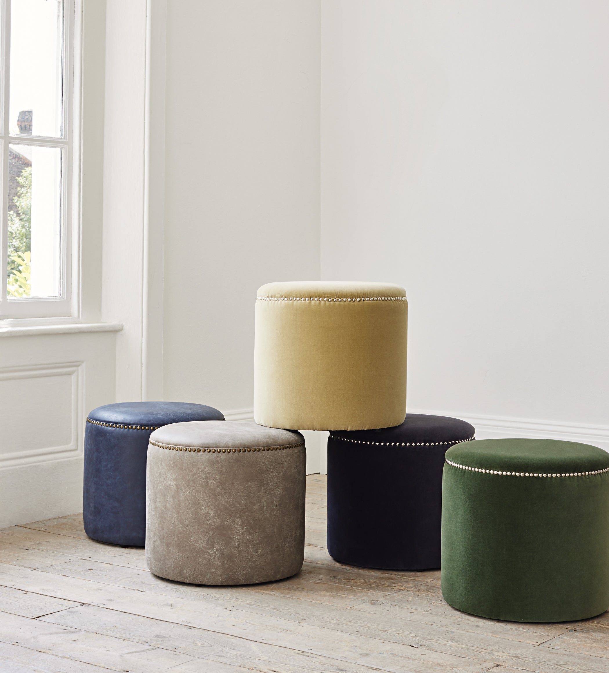 Costellini Velvet Ottoman - Charcoal