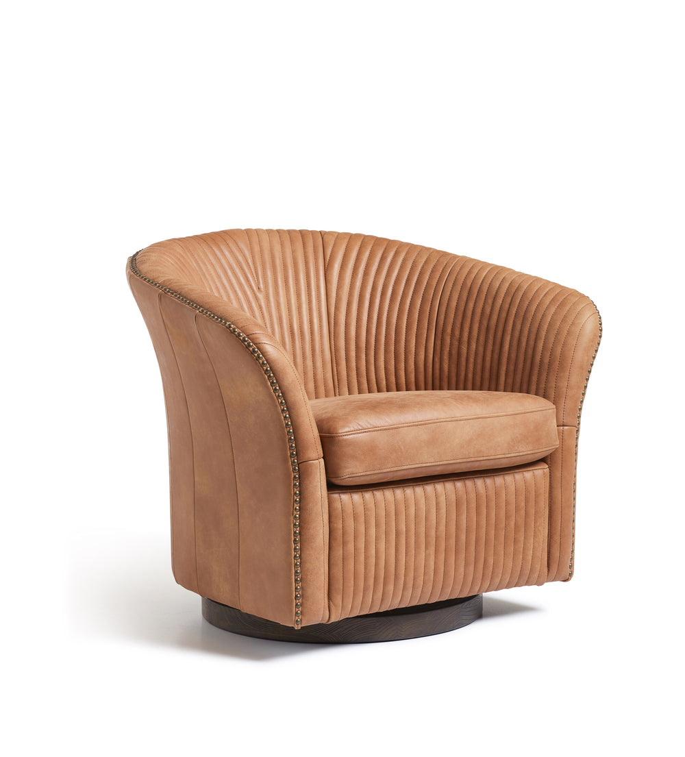 Crosby Leather Swivel Armchair - Hazelnut Brown