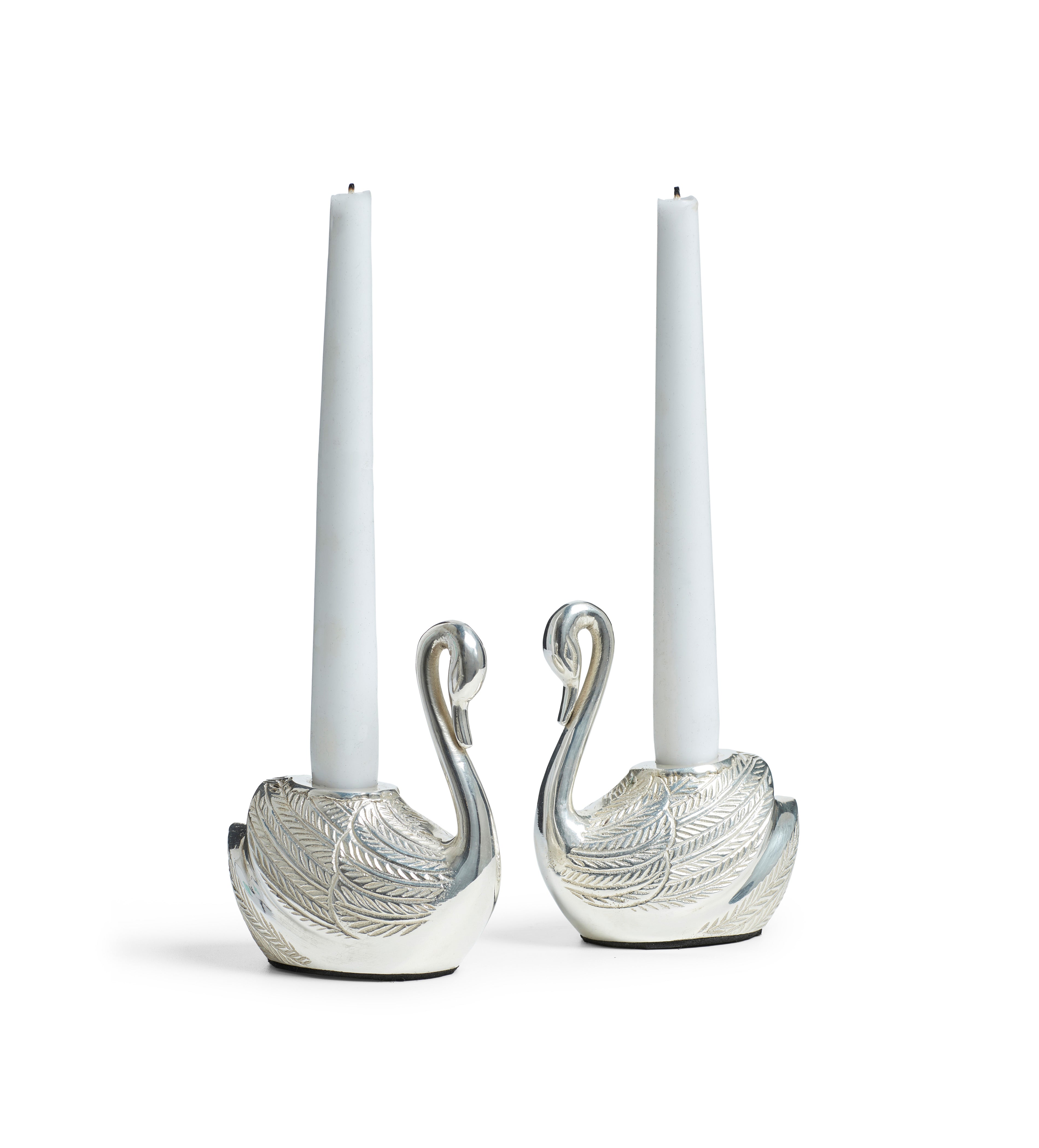 Cygne Candle Holders Pair - Silver | OKA