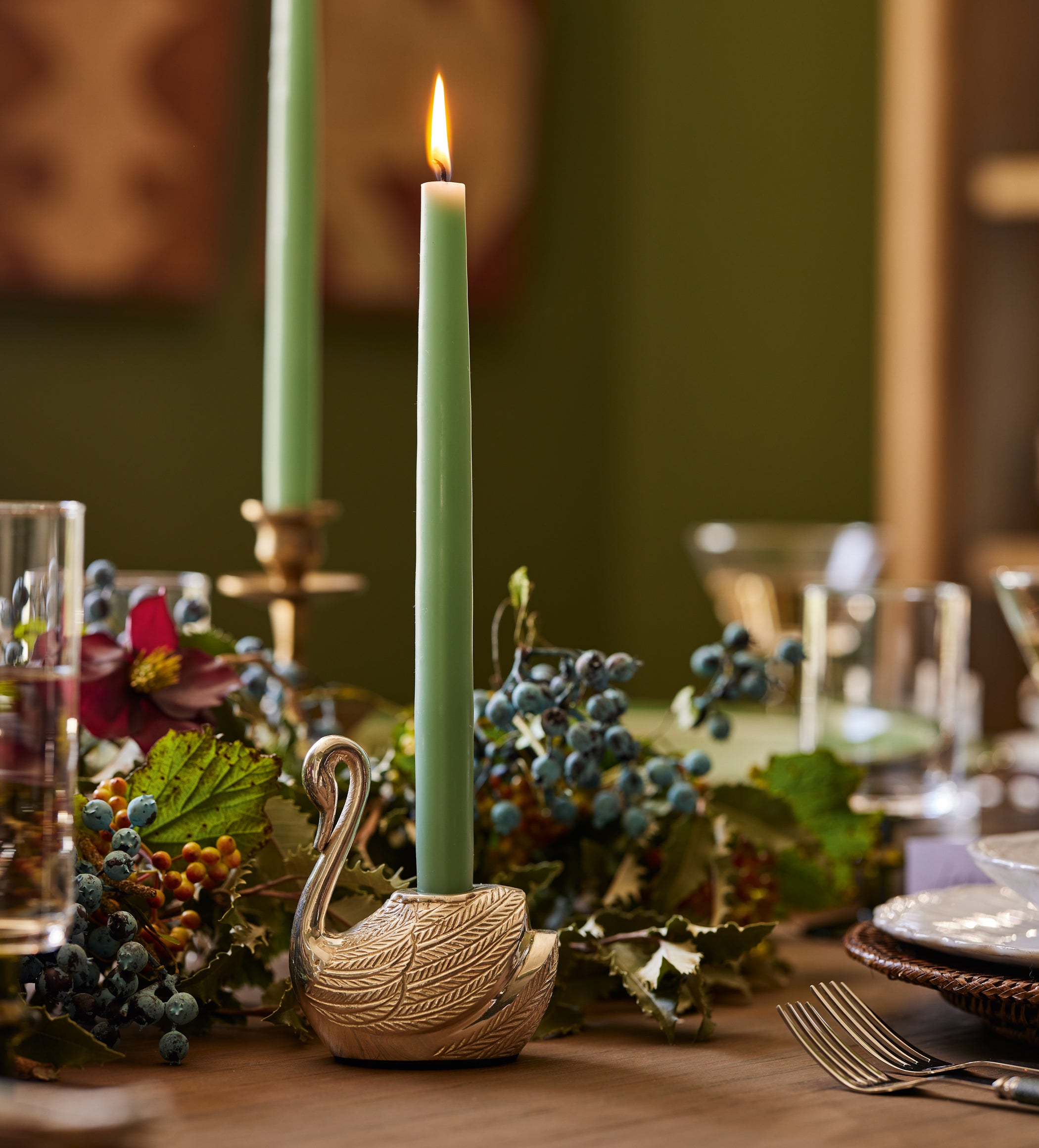 Cygne Candle Holders Pair - Silver