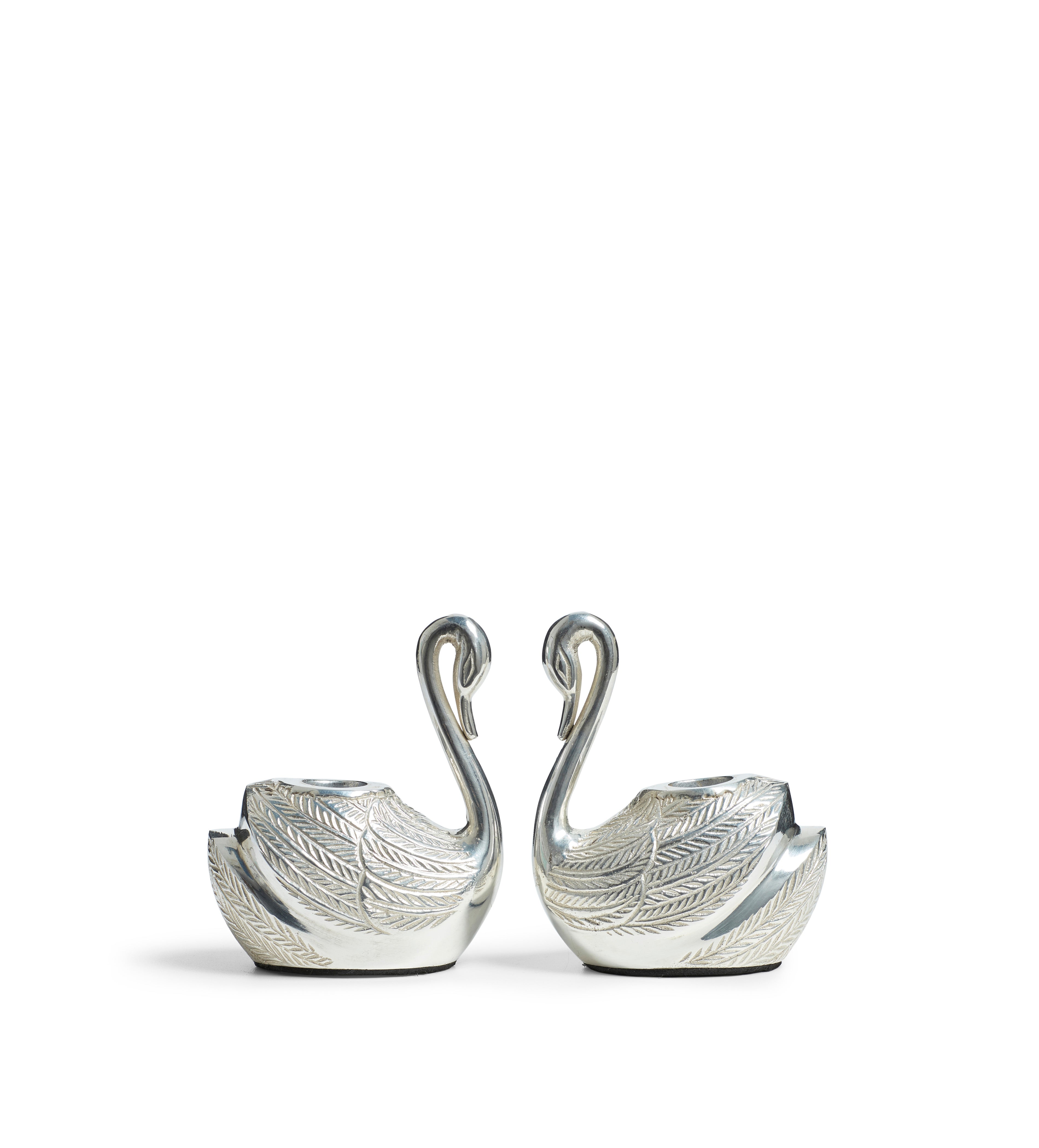 Cygne Candle Holders Pair - Silver | OKA