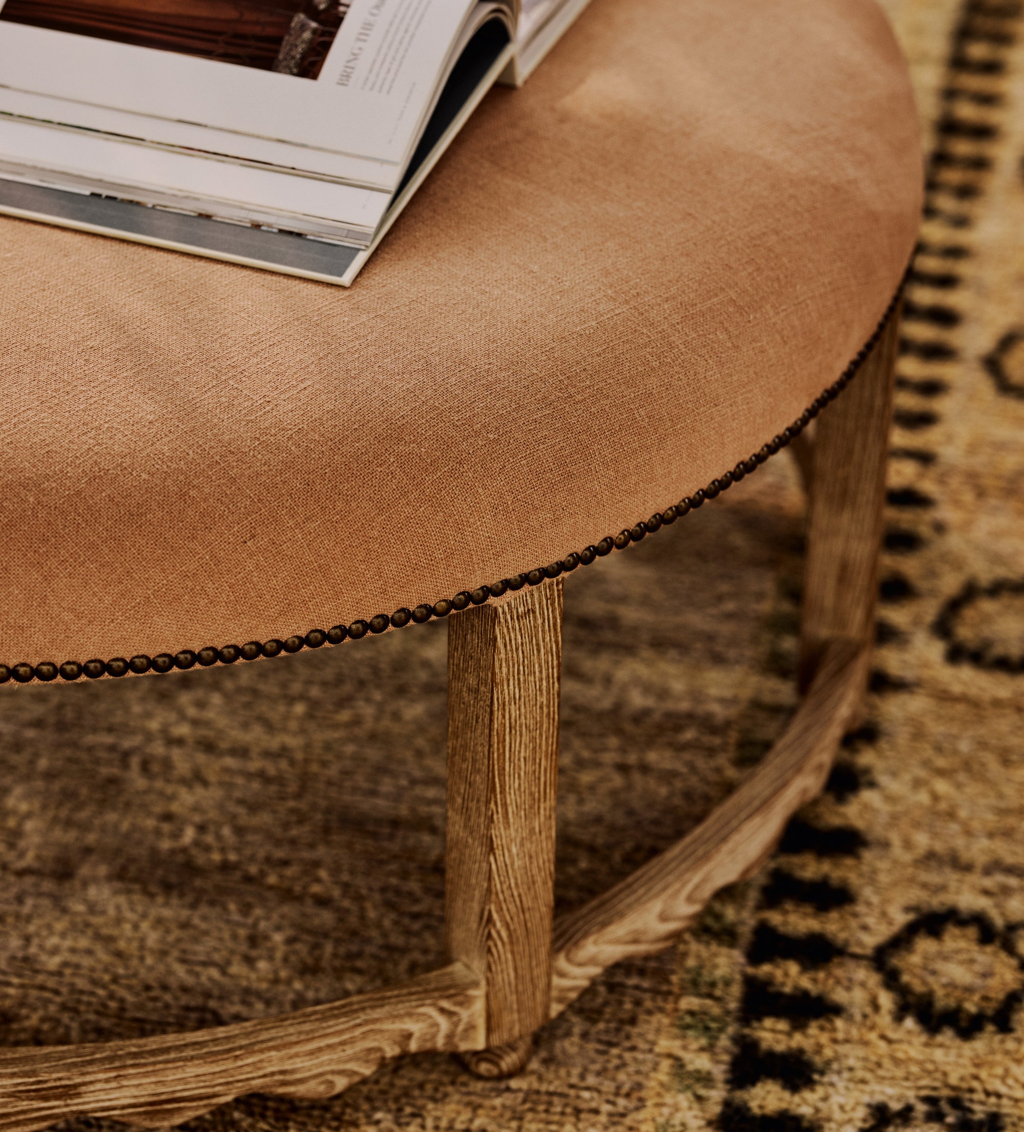 Edirne Linen Ottoman - Apricot