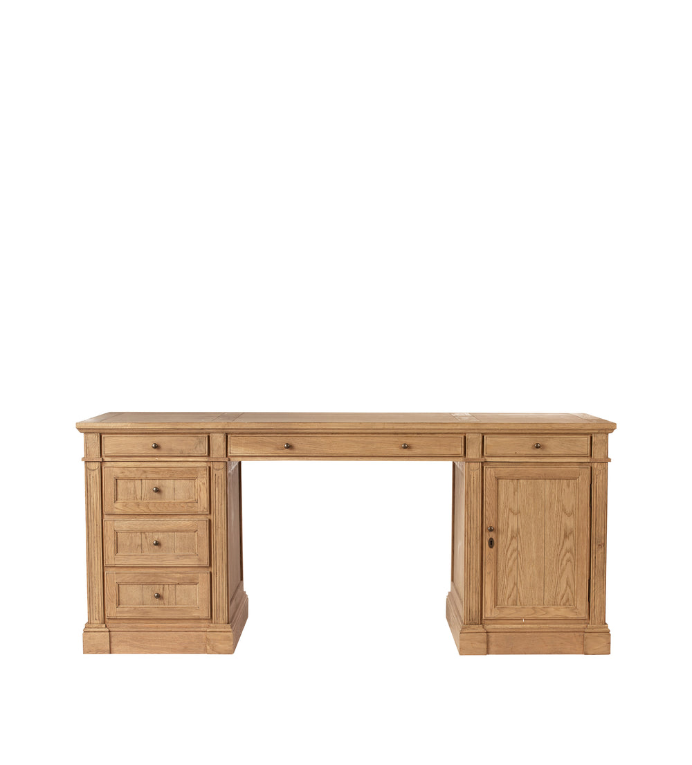 Edward Weathered Oak Desk with Cupboard - Wood