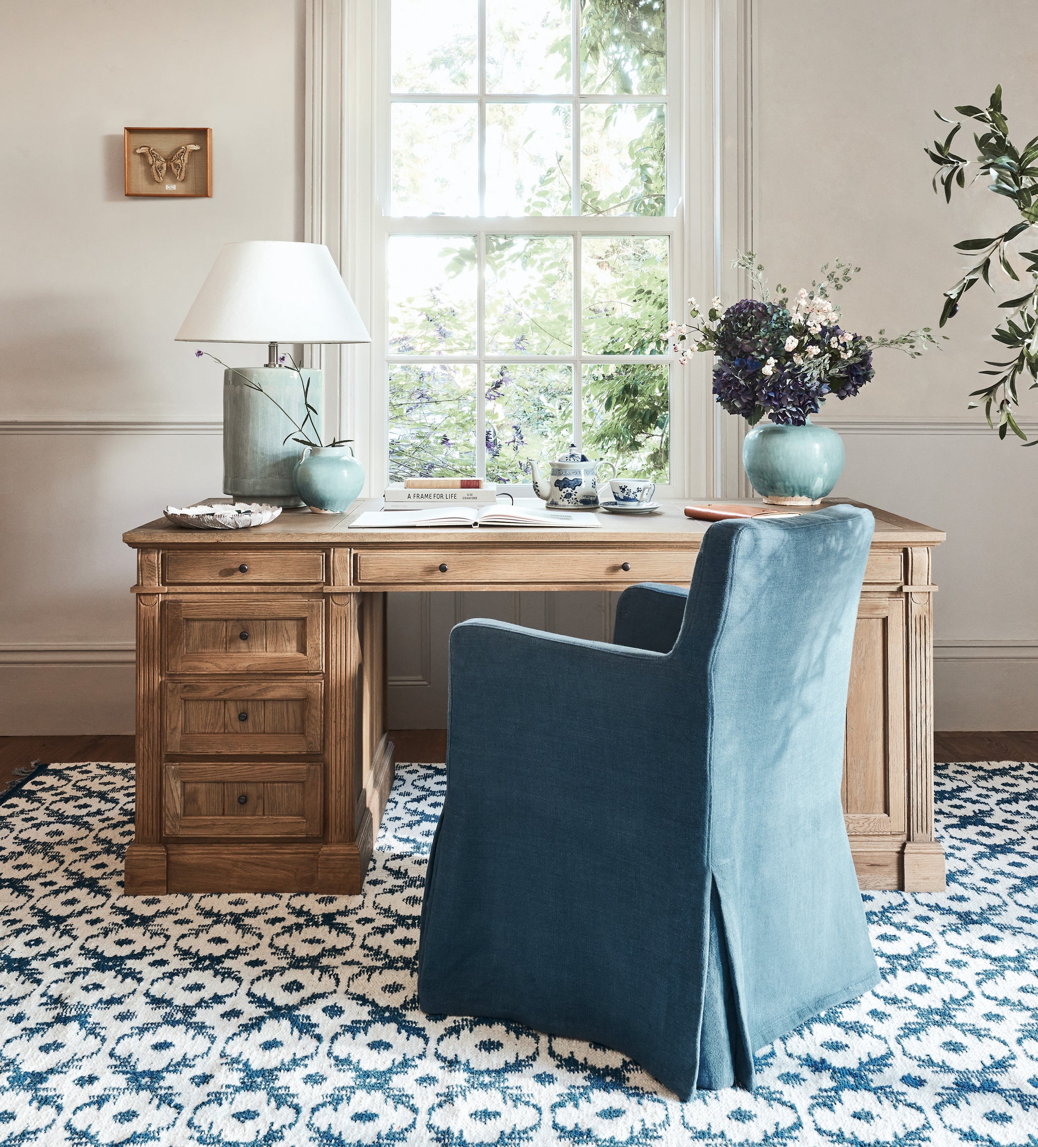 Edward Weathered Oak Desk with Cupboard - Wood