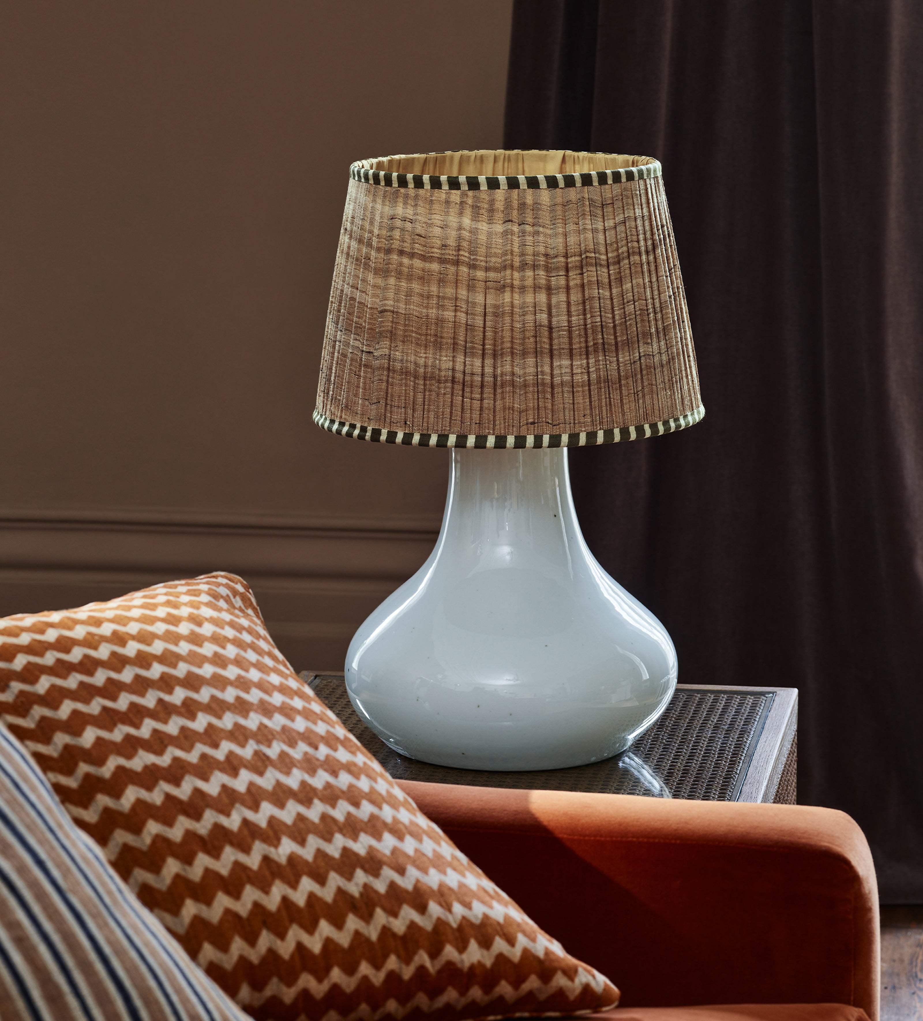 Elgin Pleated Silk Lampshade 35cm - Green/Natural