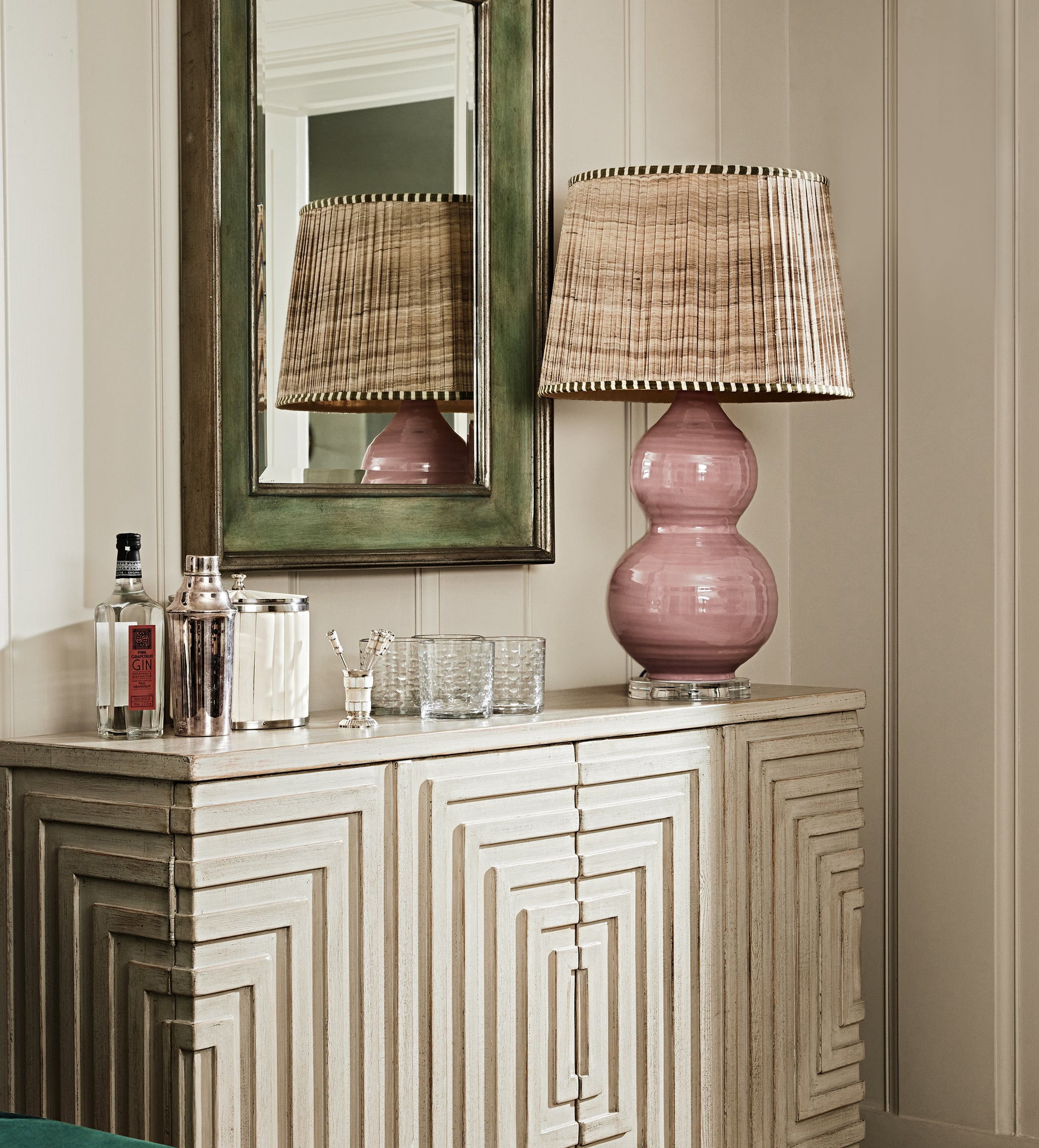 Elgin Pleated Silk Lampshade 45cm - Green/Natural