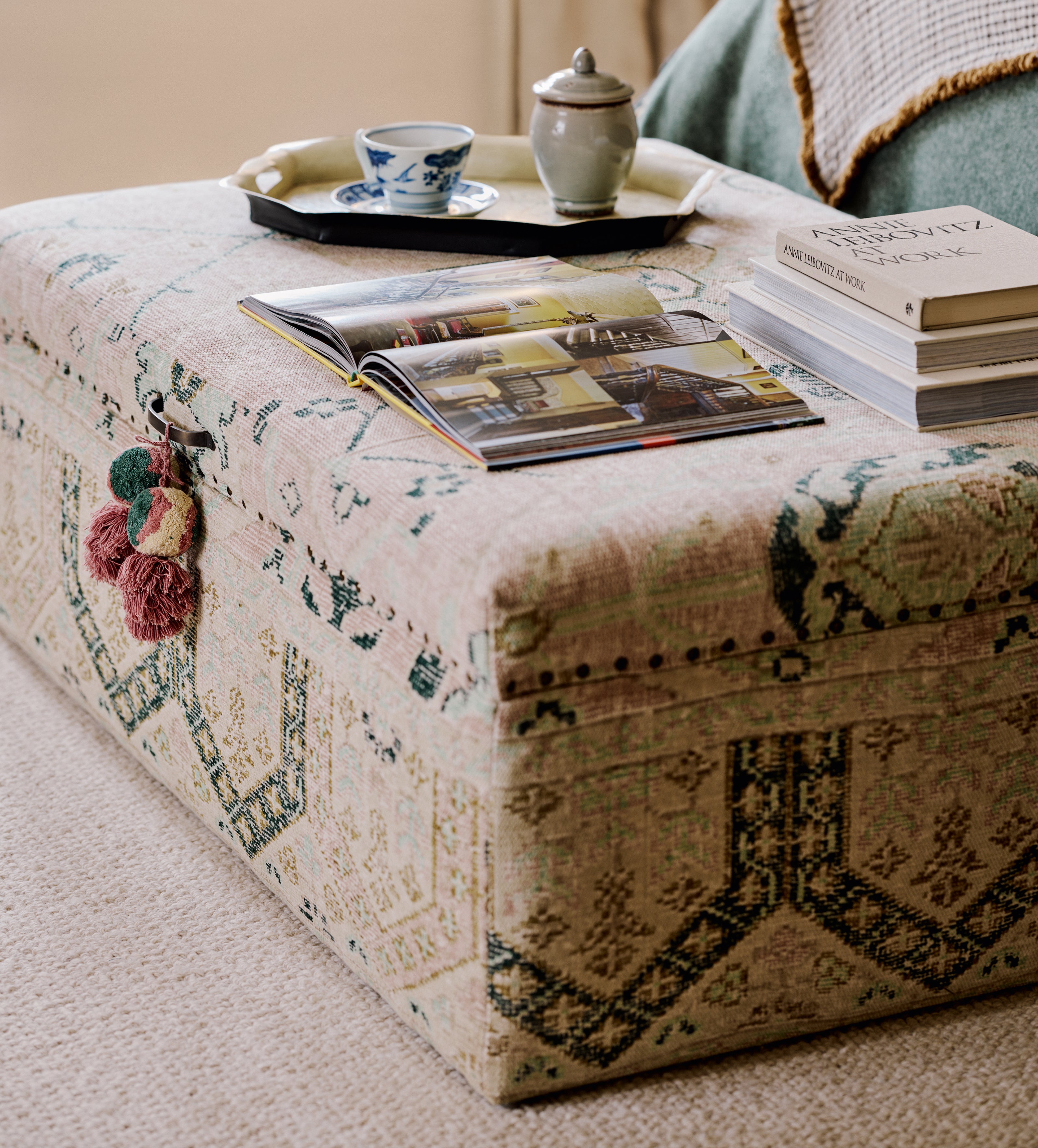 Elsdon Upholstered Storage Ottoman - Washed Rose