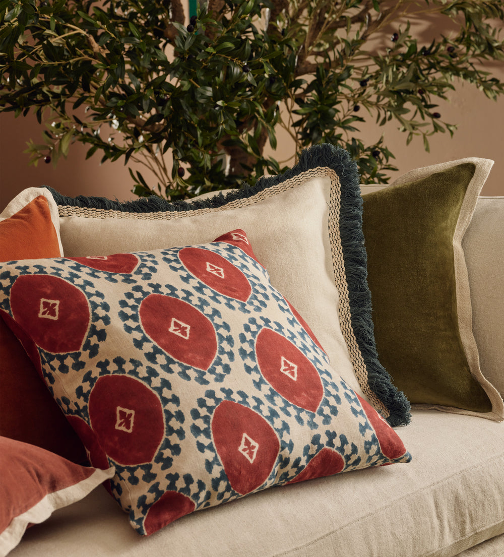 Elspeth Cushion Cover with Fringing - Natural/Air Force Blue