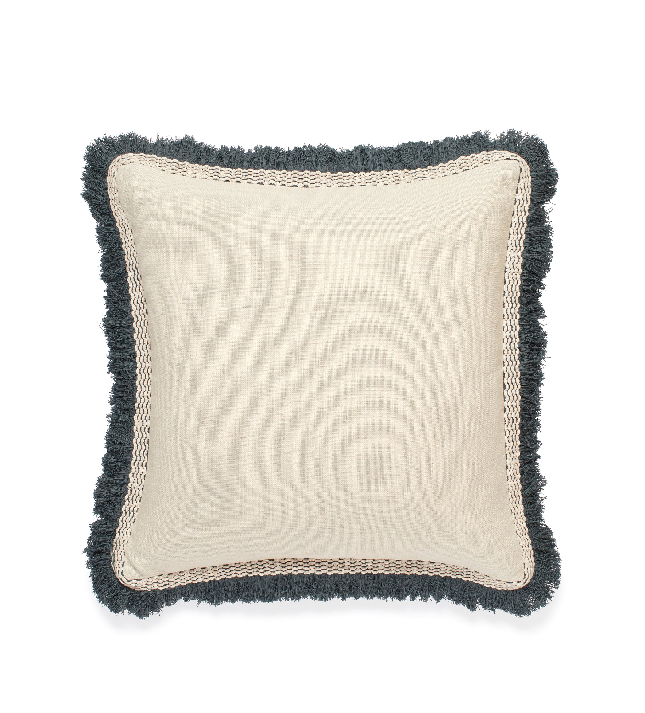 Elspeth Cushion Cover with Fringing - Natural/Air Force Blue