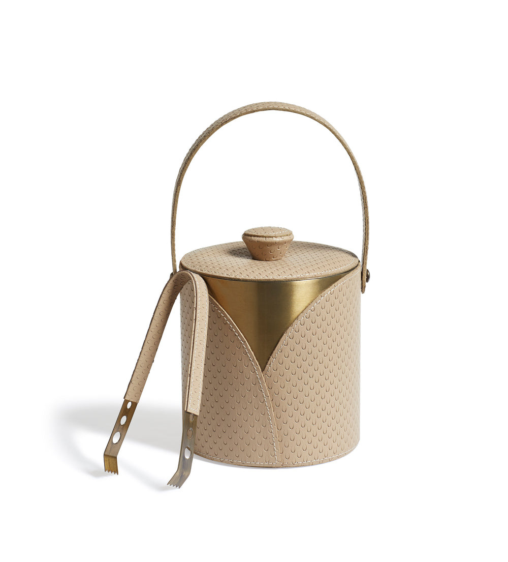 Emsworth Leather Ice Bucket and Tongs - Taupe