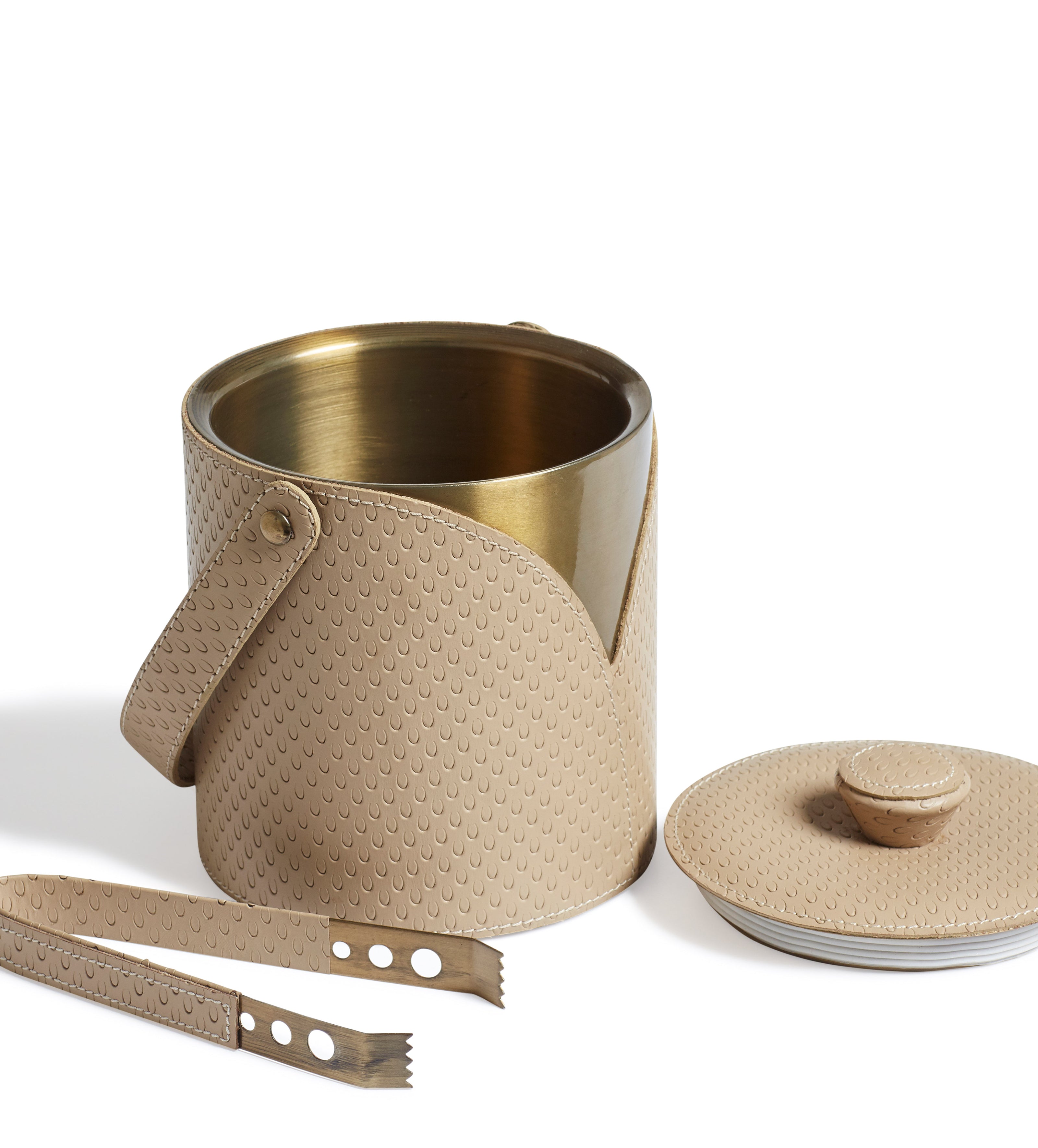 Emsworth Leather Ice Bucket and Tongs - Taupe