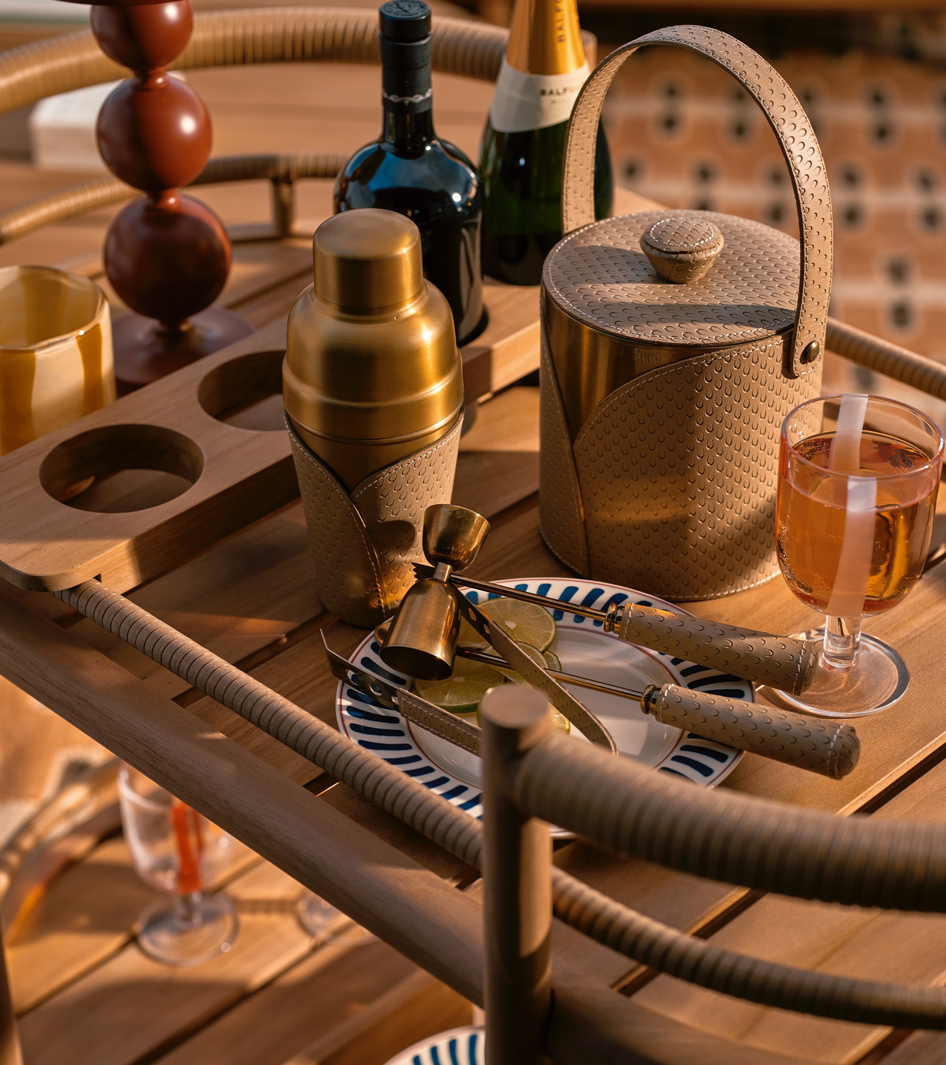 Emsworth Leather Ice Bucket and Tongs - Taupe