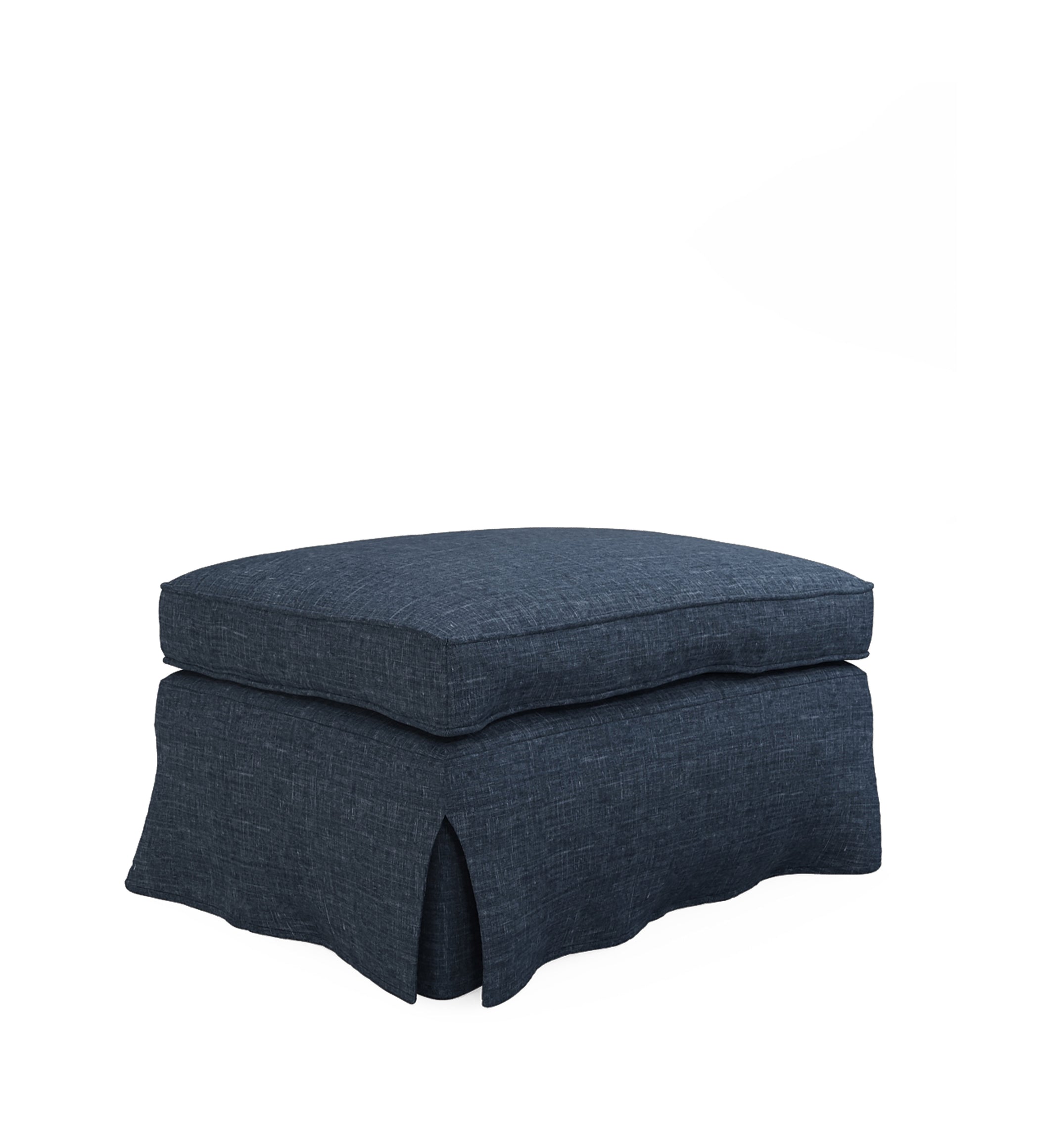 COVER ONLY - Fanshawe Laundered Linen Loose Cover for Rectangular Footstool - Midnight Blue