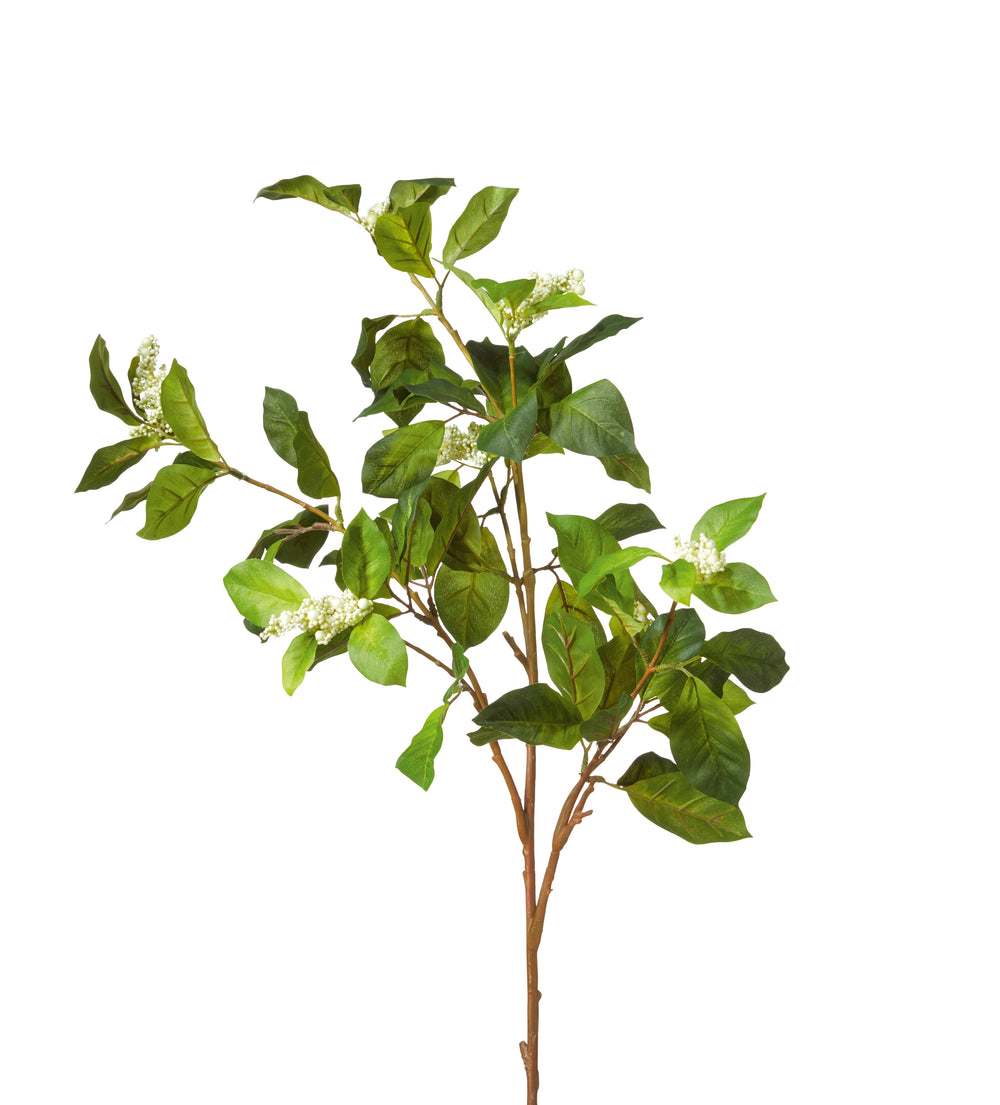 Faux Camellia and Berry Branch - Green