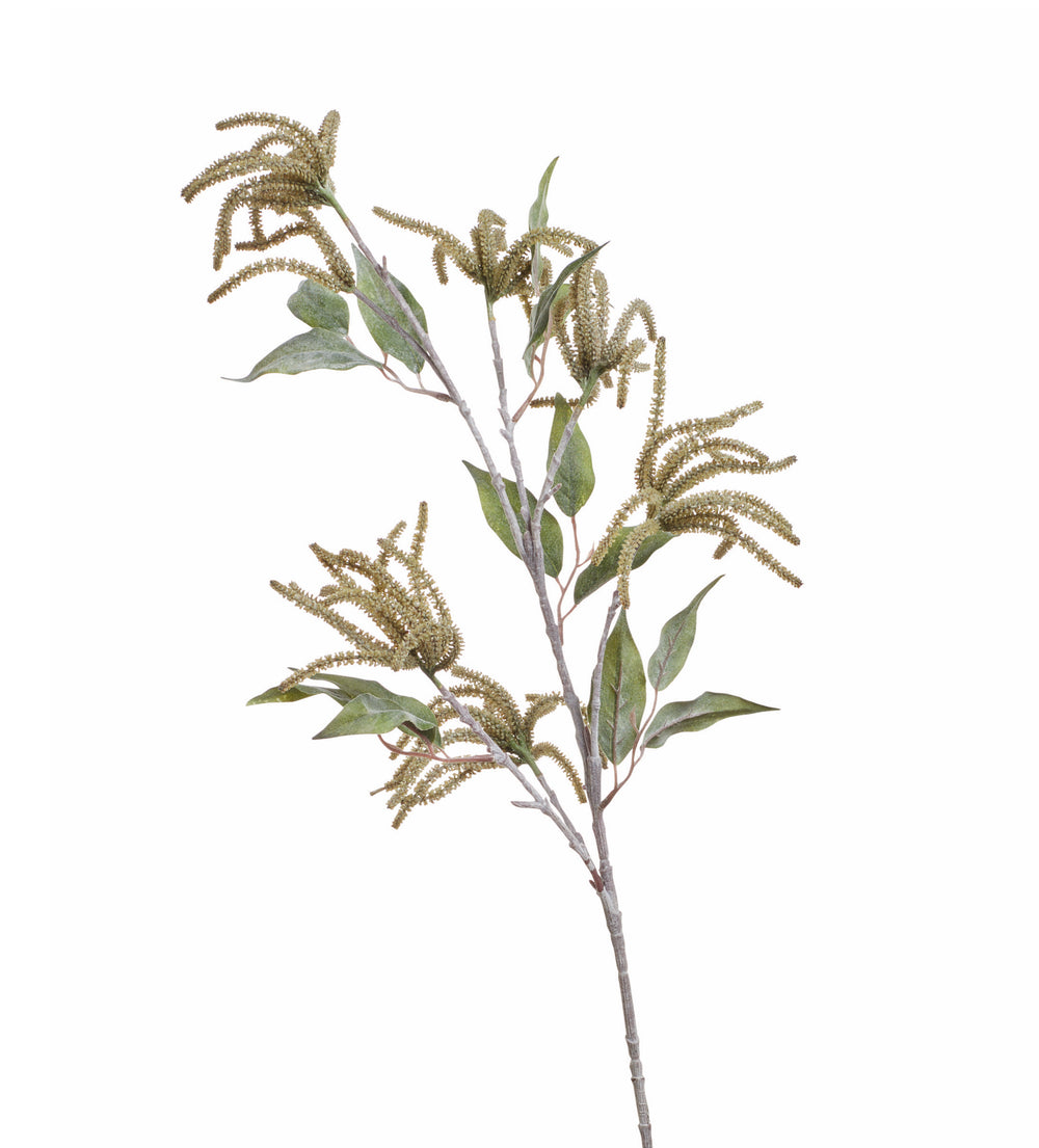 Faux Catkin with Leaves Stem - Green