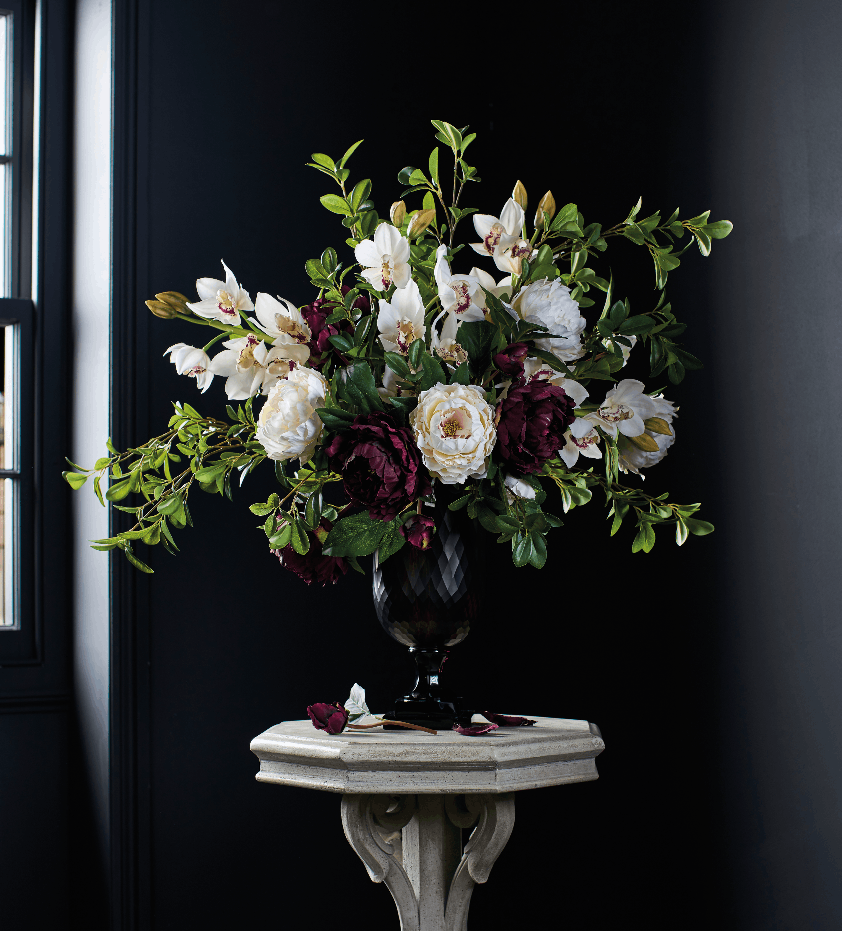 Faux Cymbidium Orchid Stem - White