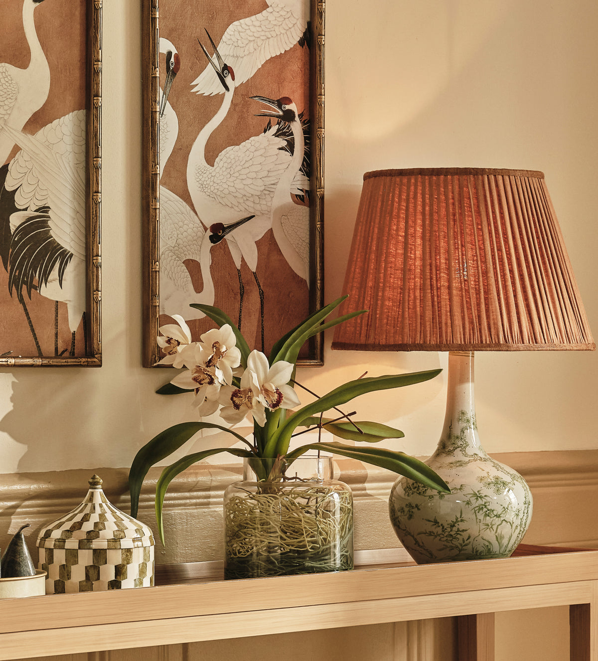 Faux Cymbidium Orchids with Vase - Cream