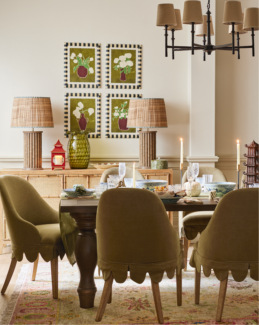 A dining table set for seasonal celebrations. 