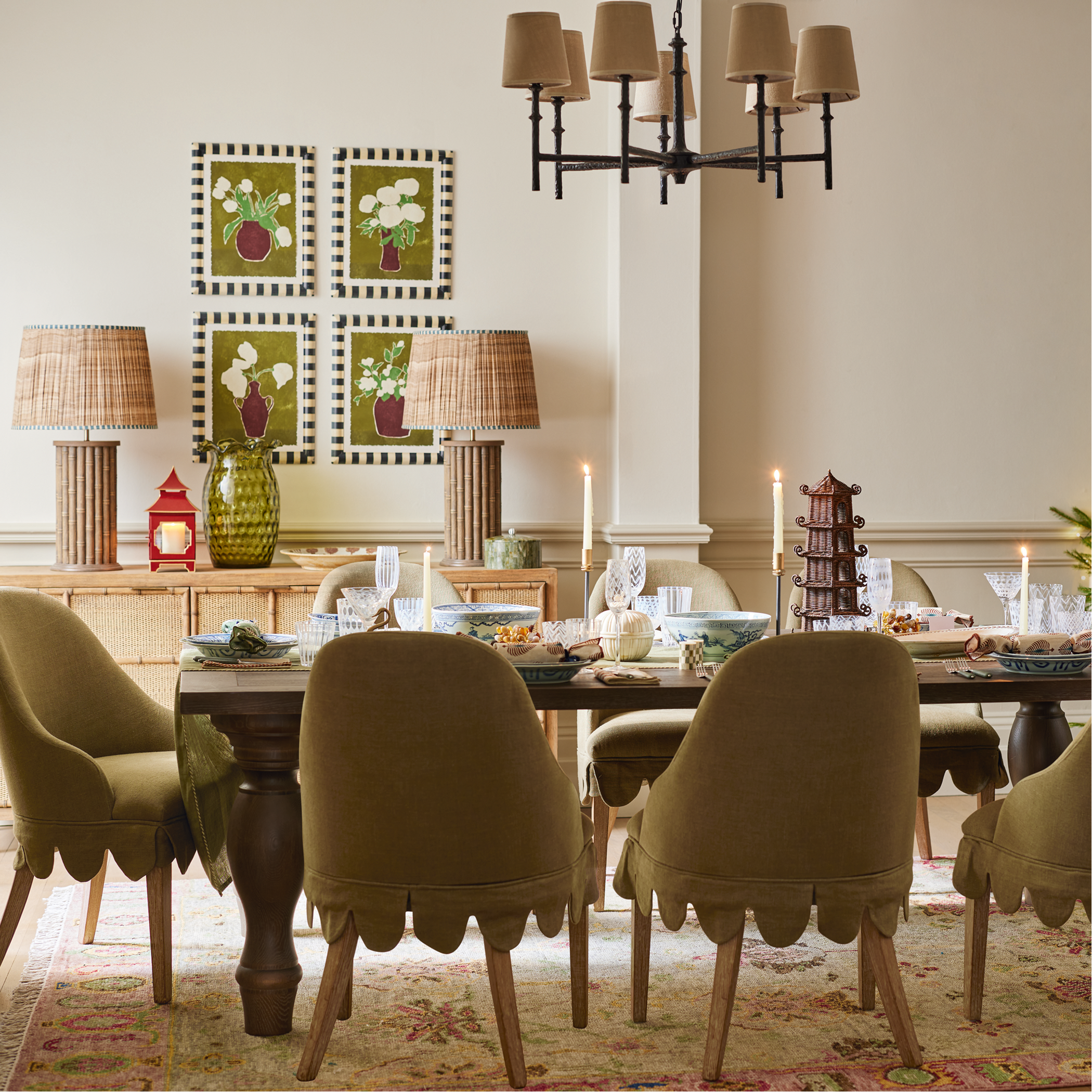 A dining table set for seasonal celebrations.