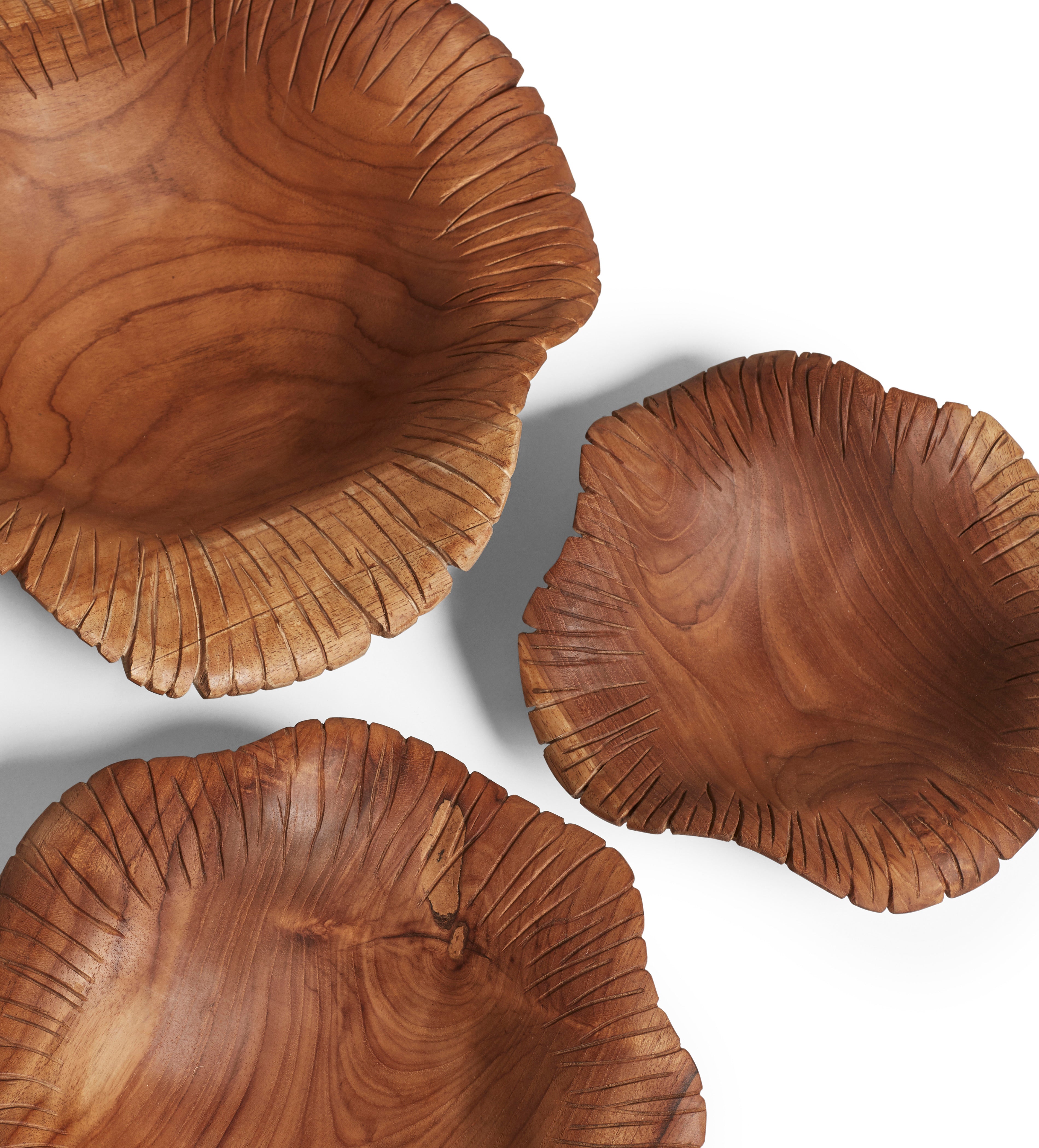 Ghonsala Wooden Serving Plates - Set of Three - Natural | OKA