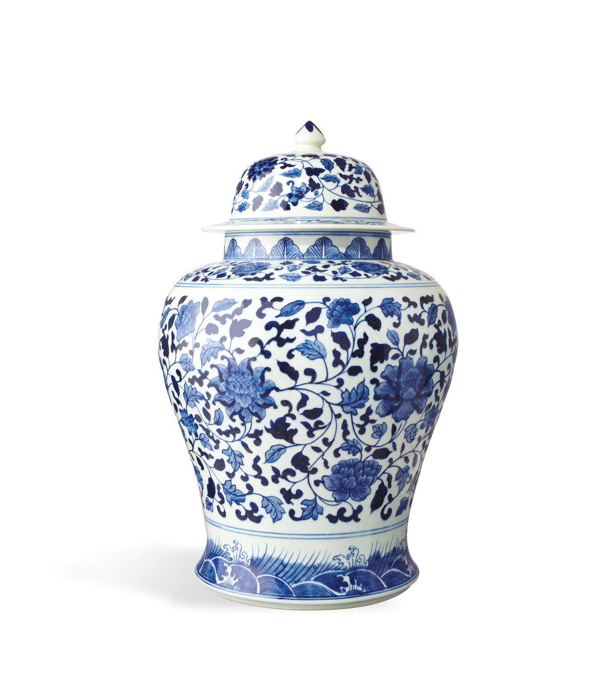 Giant Mandarin Hand Painted Lidded Jar Blue White