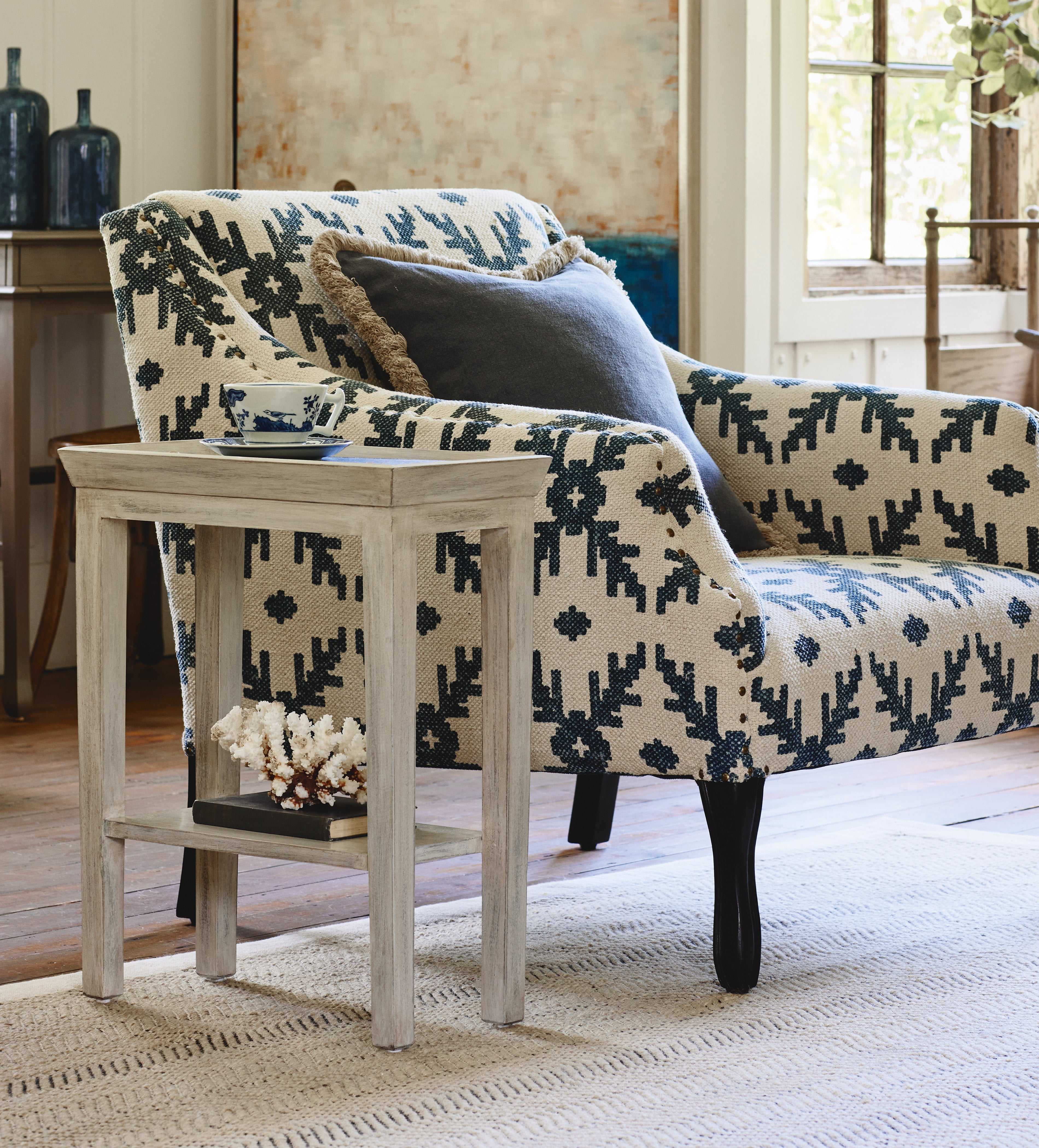 Gustavian Sofa Side Table - Washed Grey | OKA