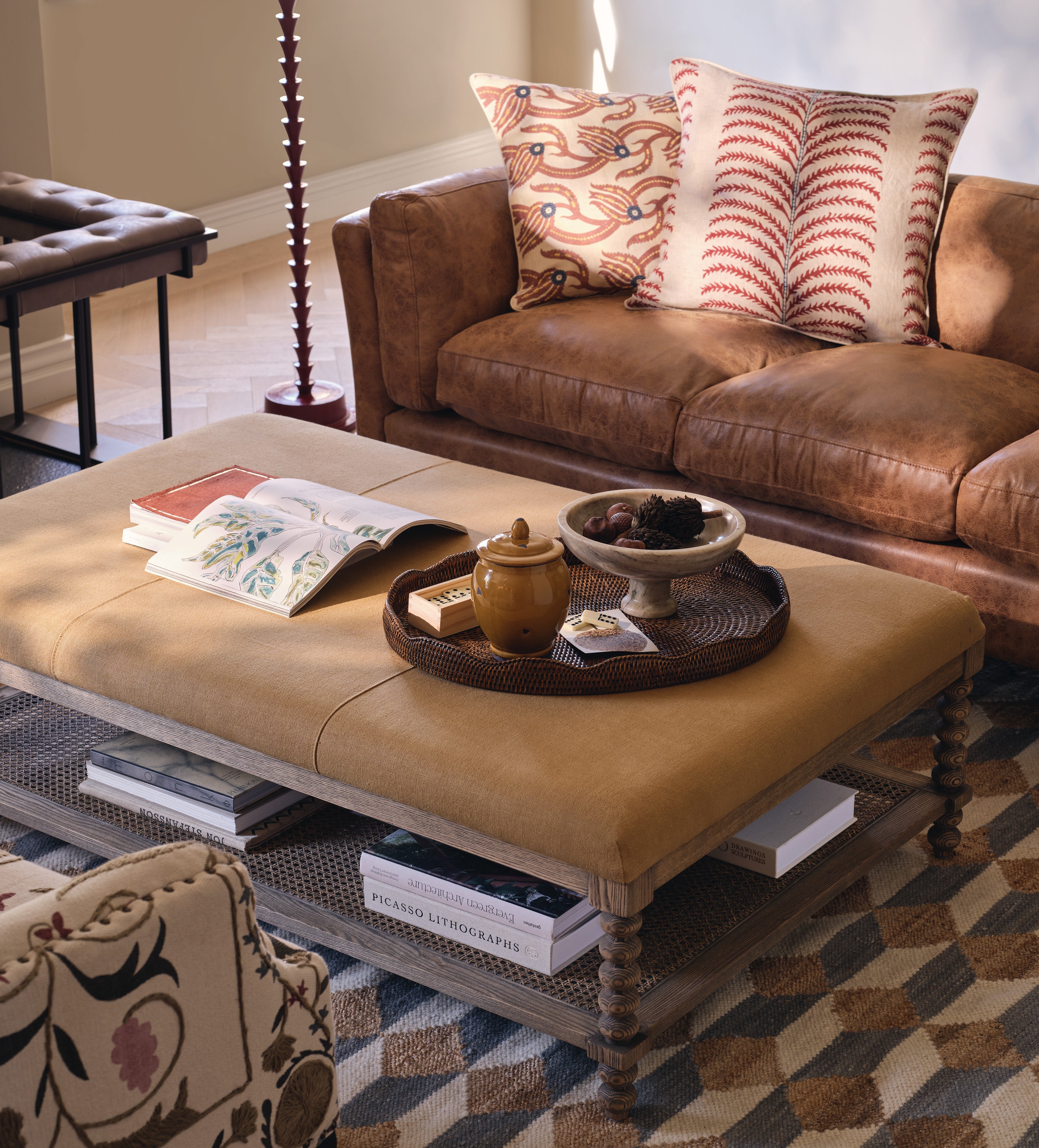 Gwendolen Linen Ottoman - Dijon | OKA