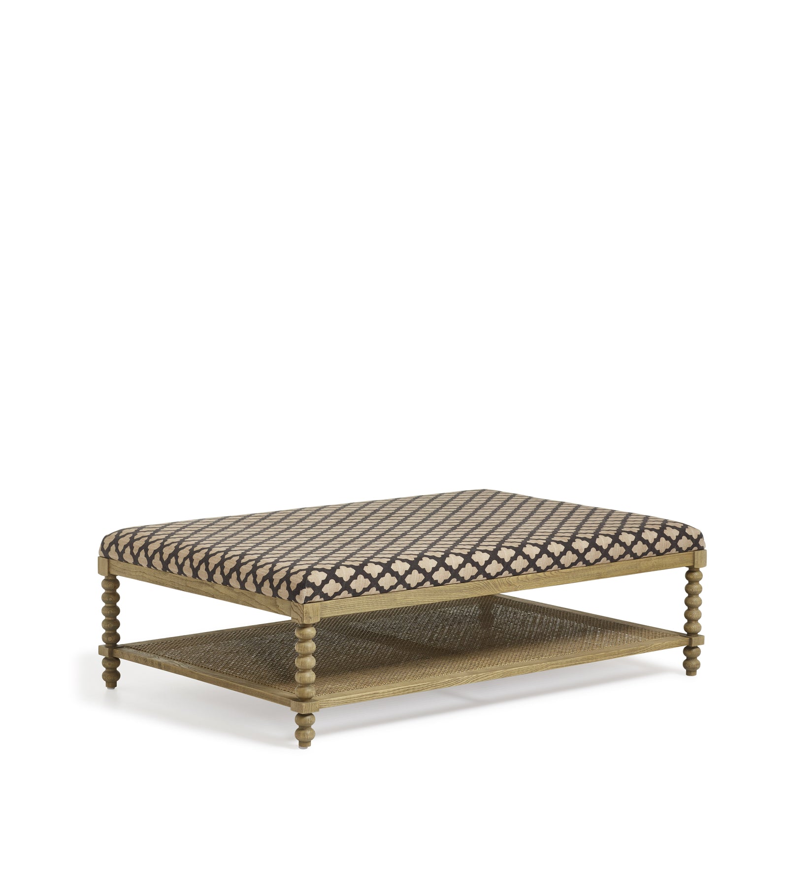 Gwendolen Serigraph Linen Ottoman - Black/Natural