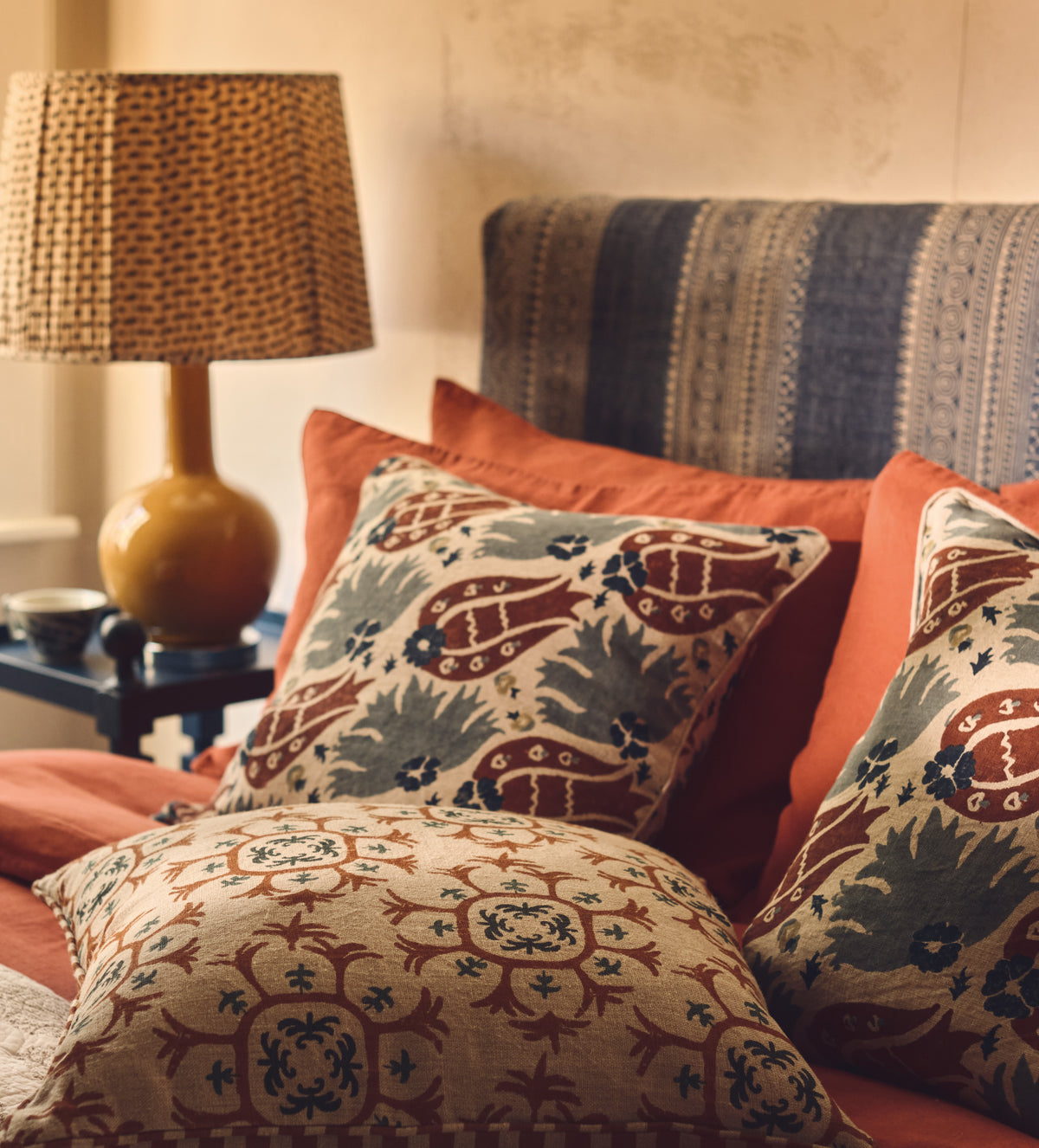 Hidaya Suzani-Inspired Cushion Cover - Blue & Orange
