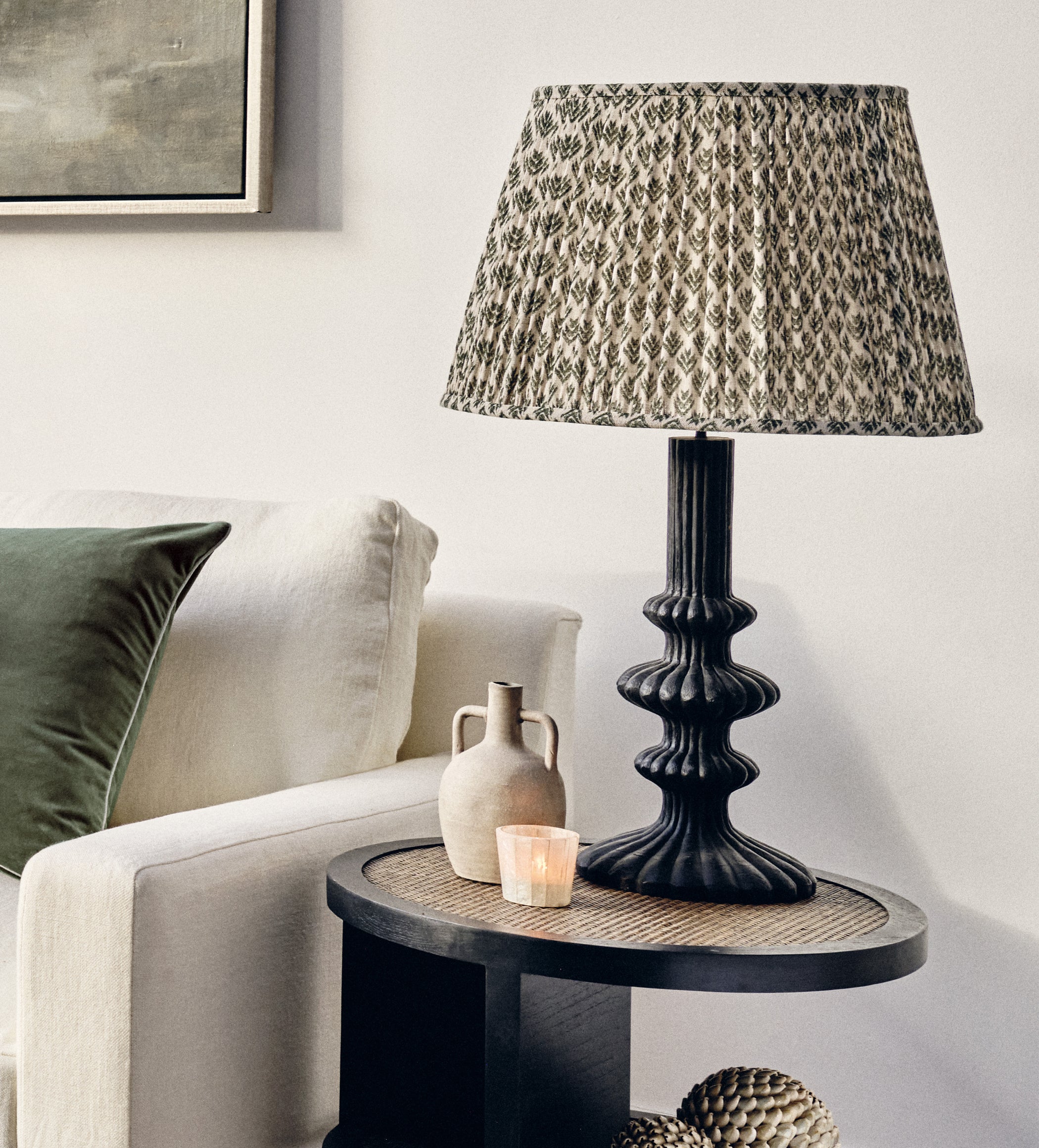 Hirkani Pleated Linen Lampshade 45cm - Moss