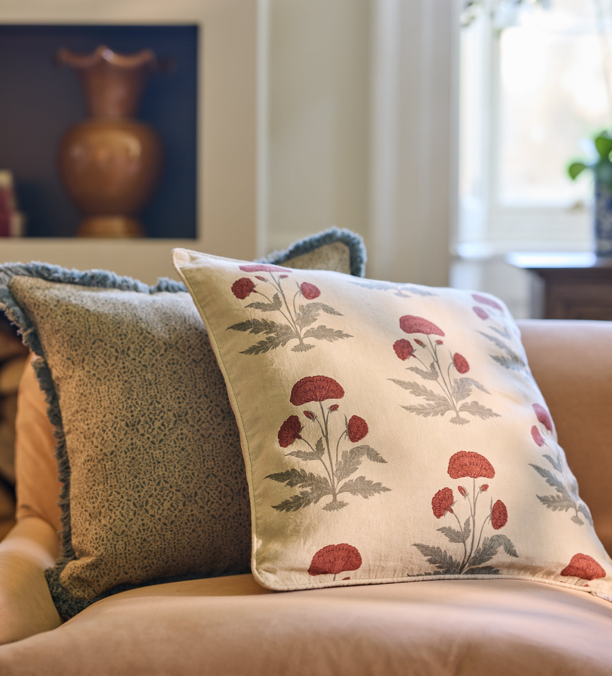 Imber Poppy Cushion Cover - Warm Red