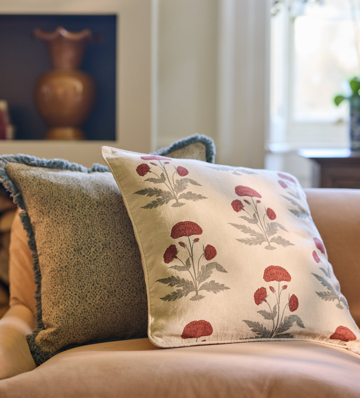 Imber Poppy Cushion Cover - Warm Red