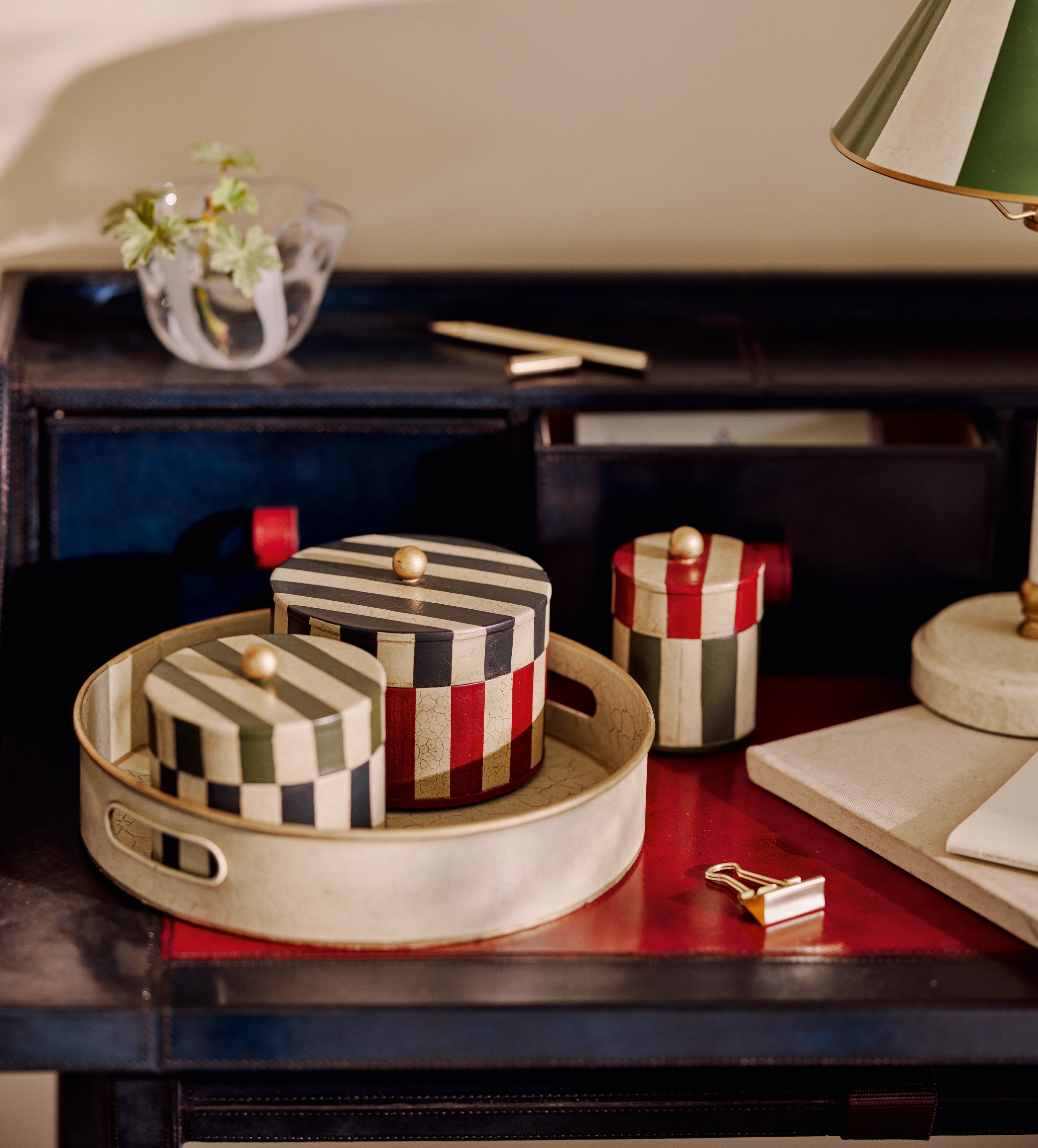 Joshuah Lidded Pots and Tray - Set of Three - Multi