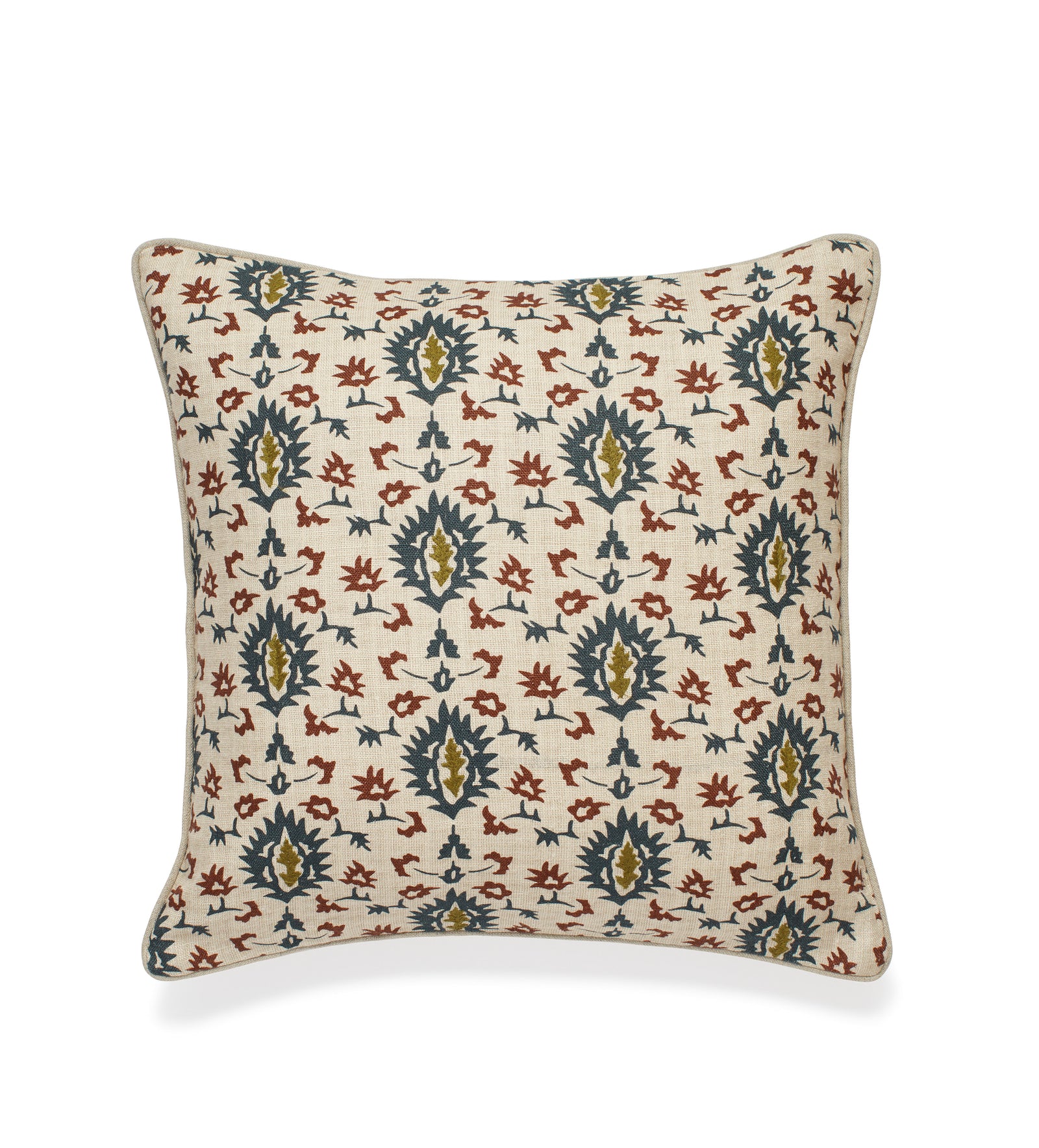 Joti Embroidered Cushion Cover - Blue/Natural