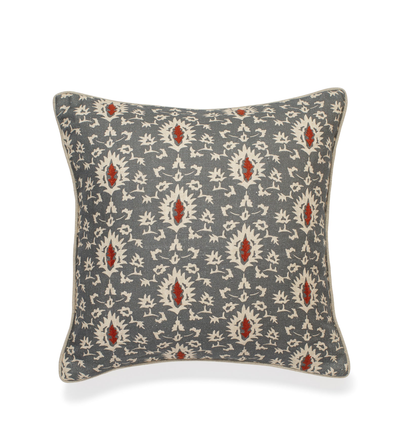 Joti Embroidered Cushion Cover - Grey Blue