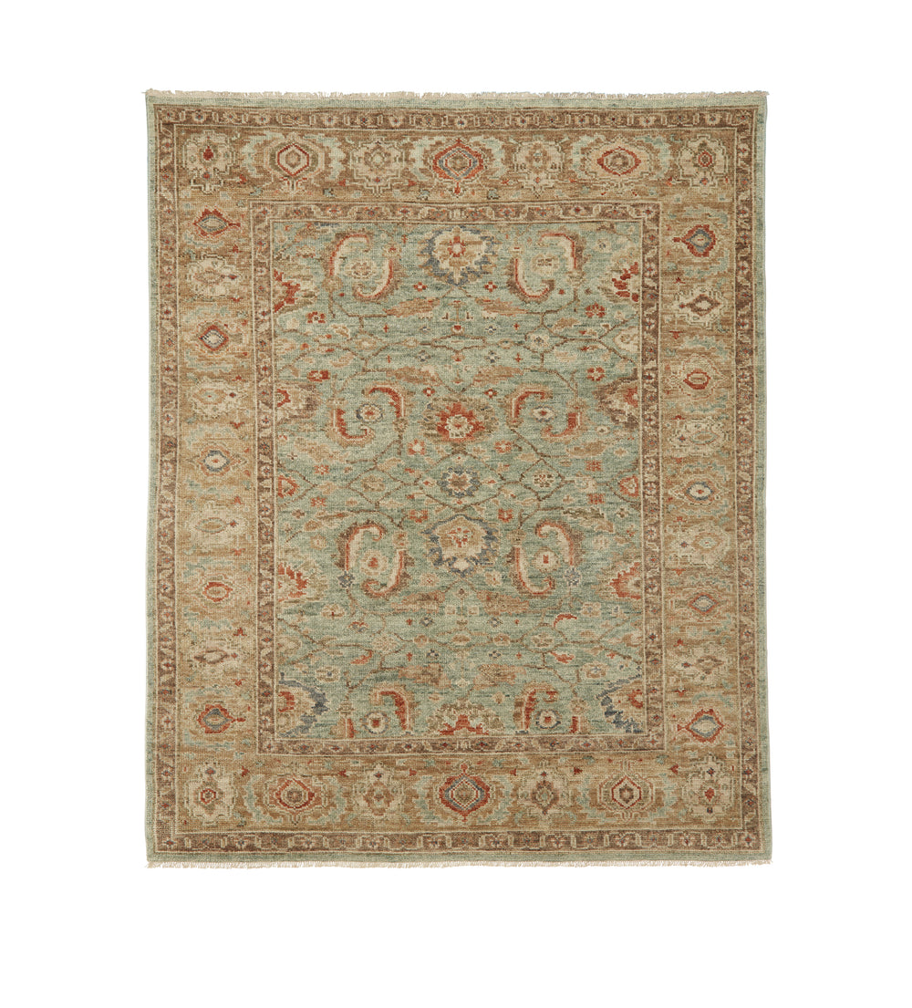 Wool Handknotted Rug - Light Green/Camel