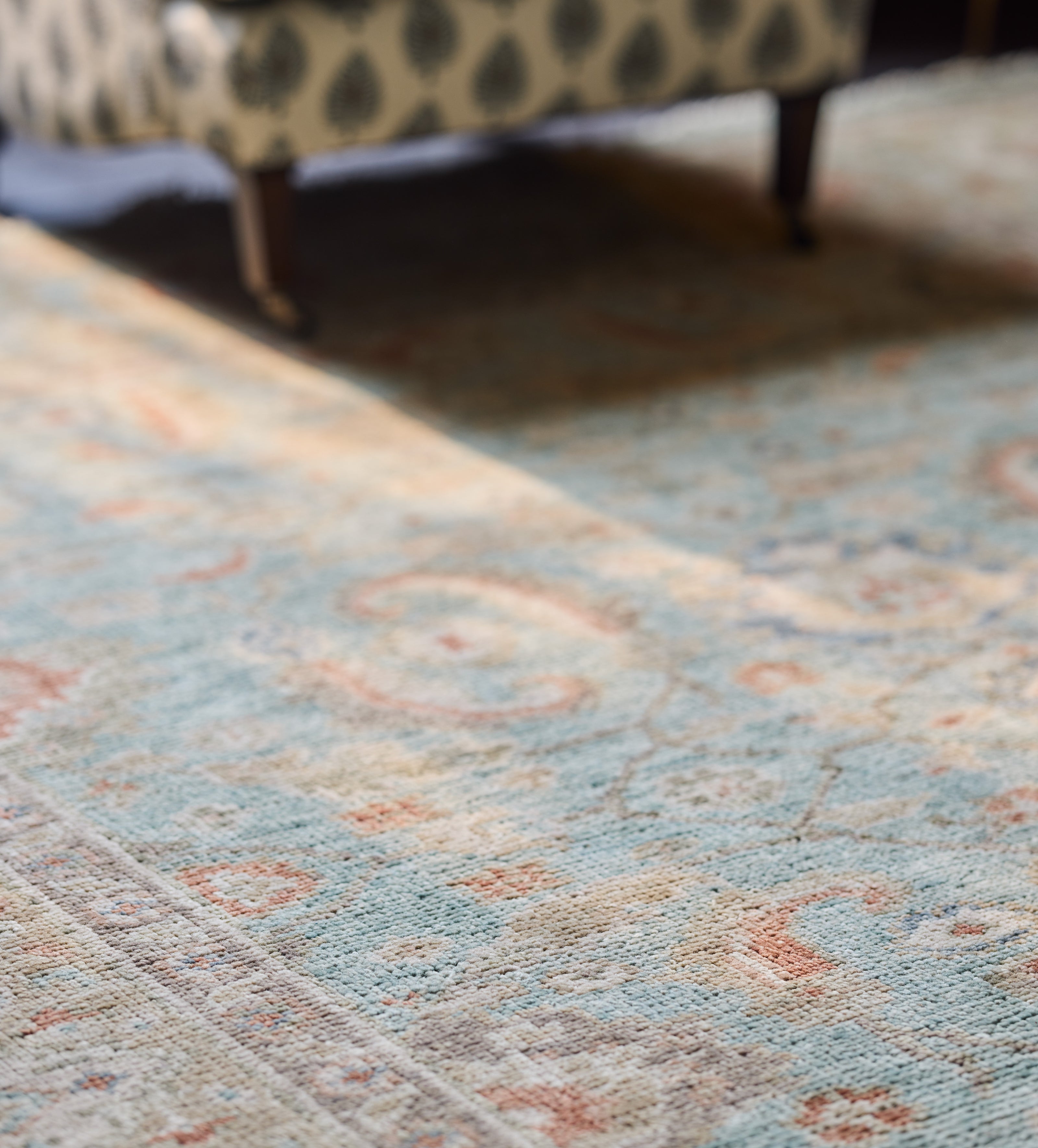 Wool Handknotted Rug - Light Green/Camel