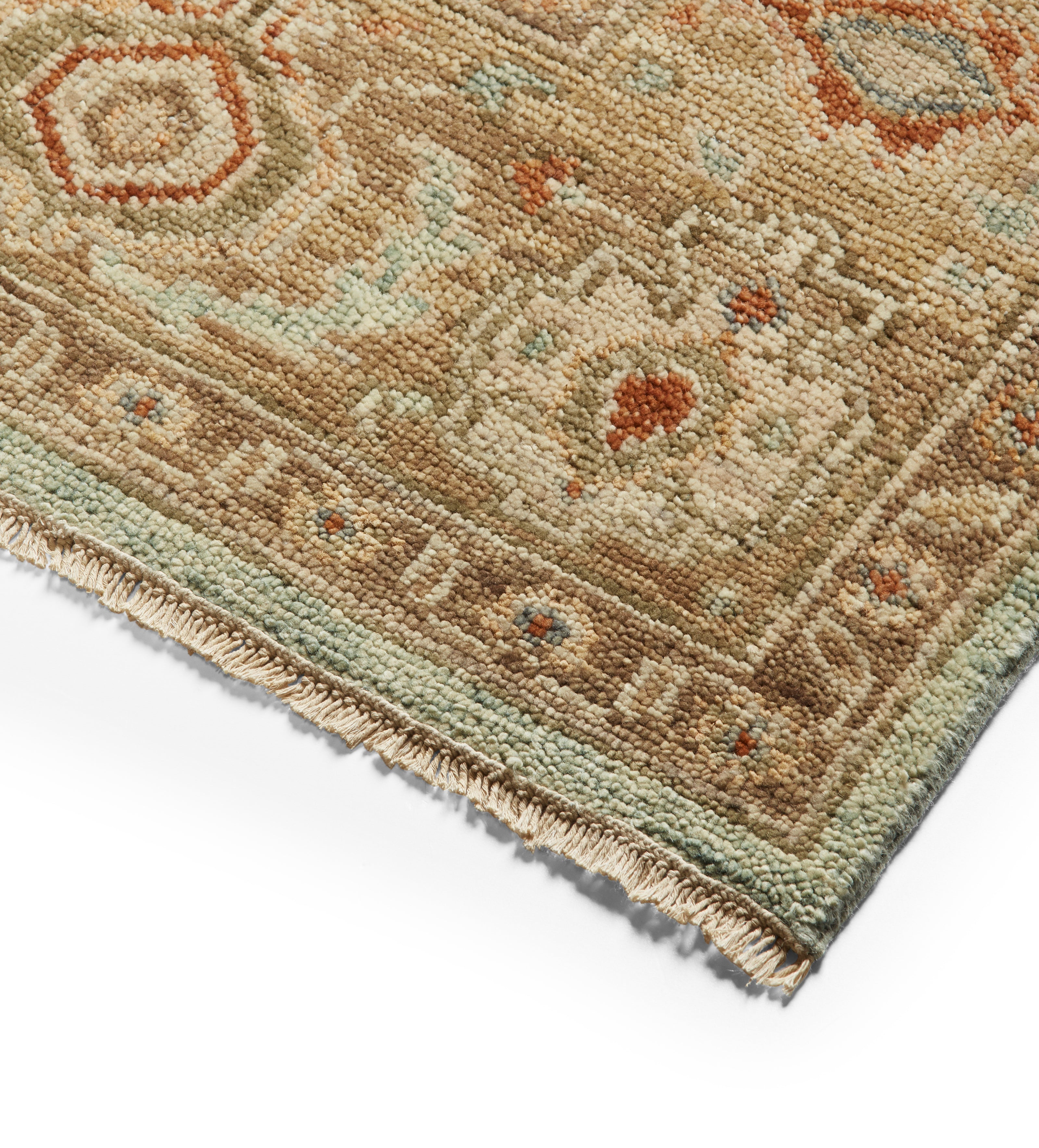 Wool Handknotted Rug - Light Green/Camel