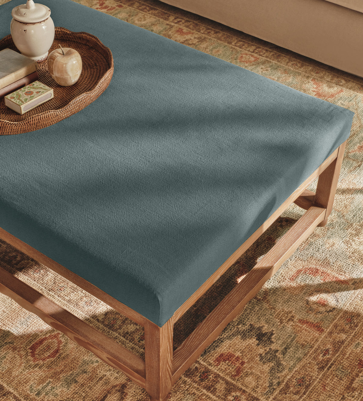 Kerensa Linen Ottoman - Cerulean