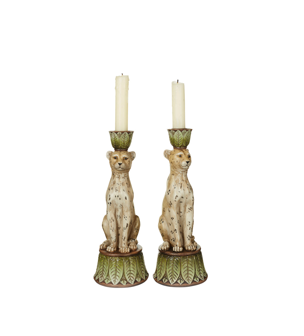 Lakadema Leopard Candle Holders Pair - Multi