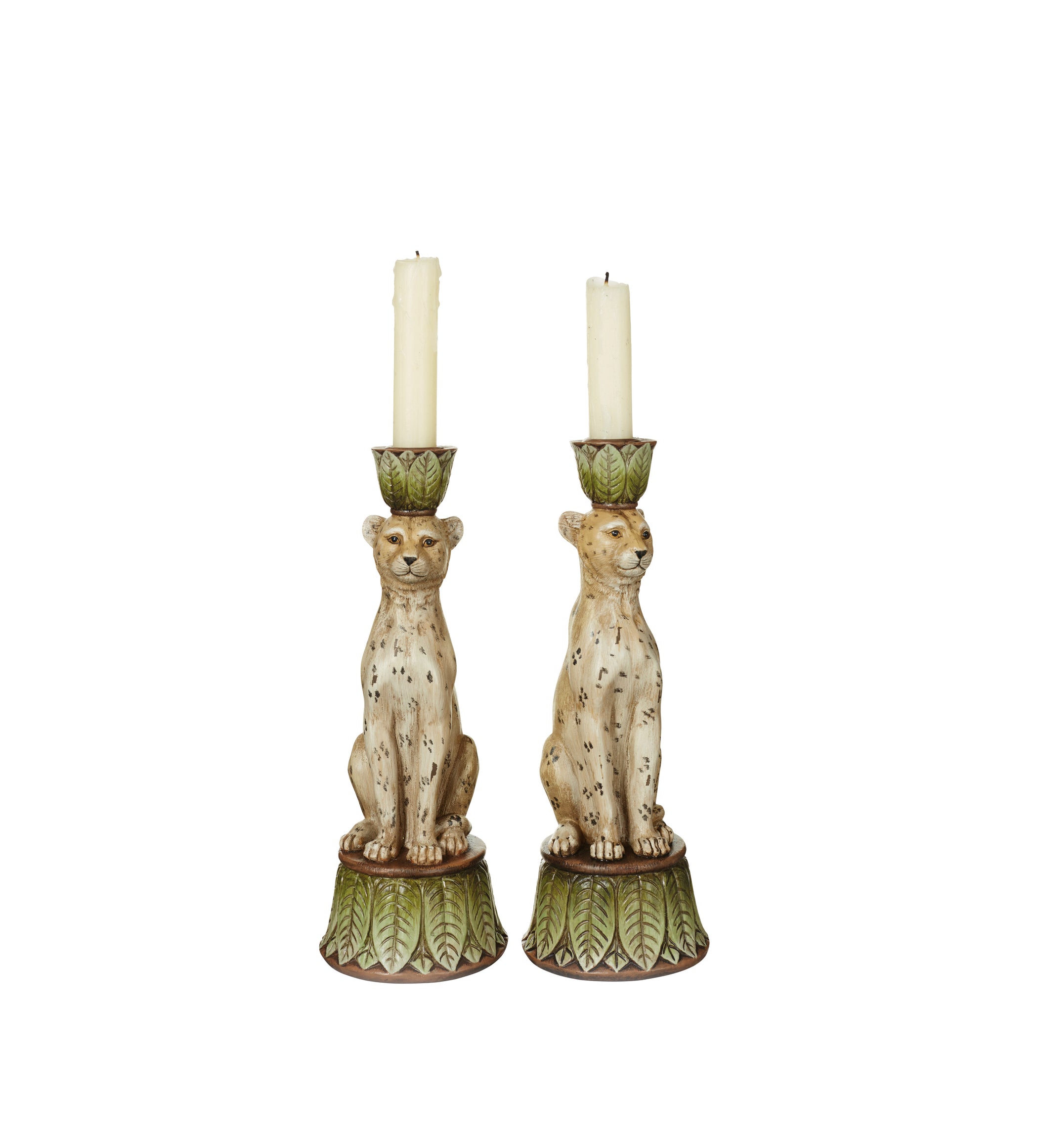 Lakadema Leopard Candle Holders Pair - Multi