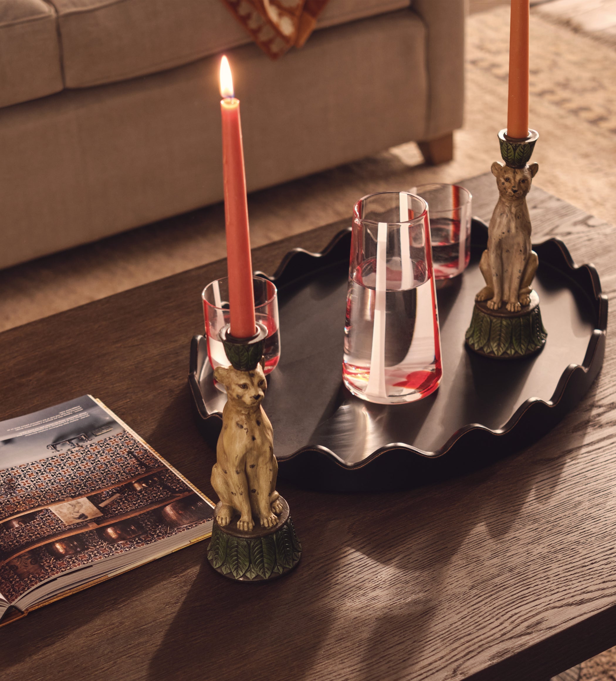 Lakadema Leopard Candle Holders Pair - Multi