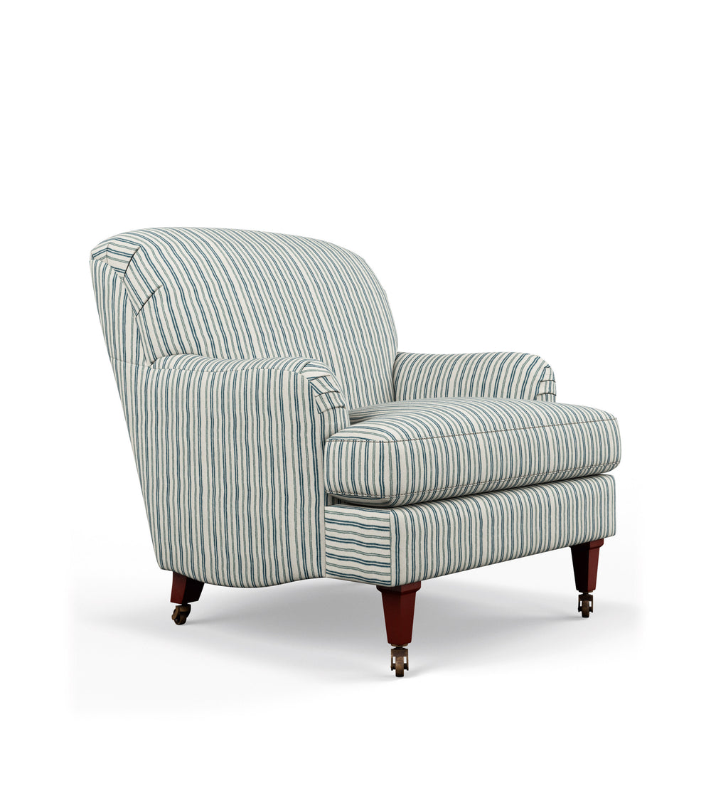 Coleridge Ticking Stripe Armchair with Fixed Linen Cover - Perfect Navy