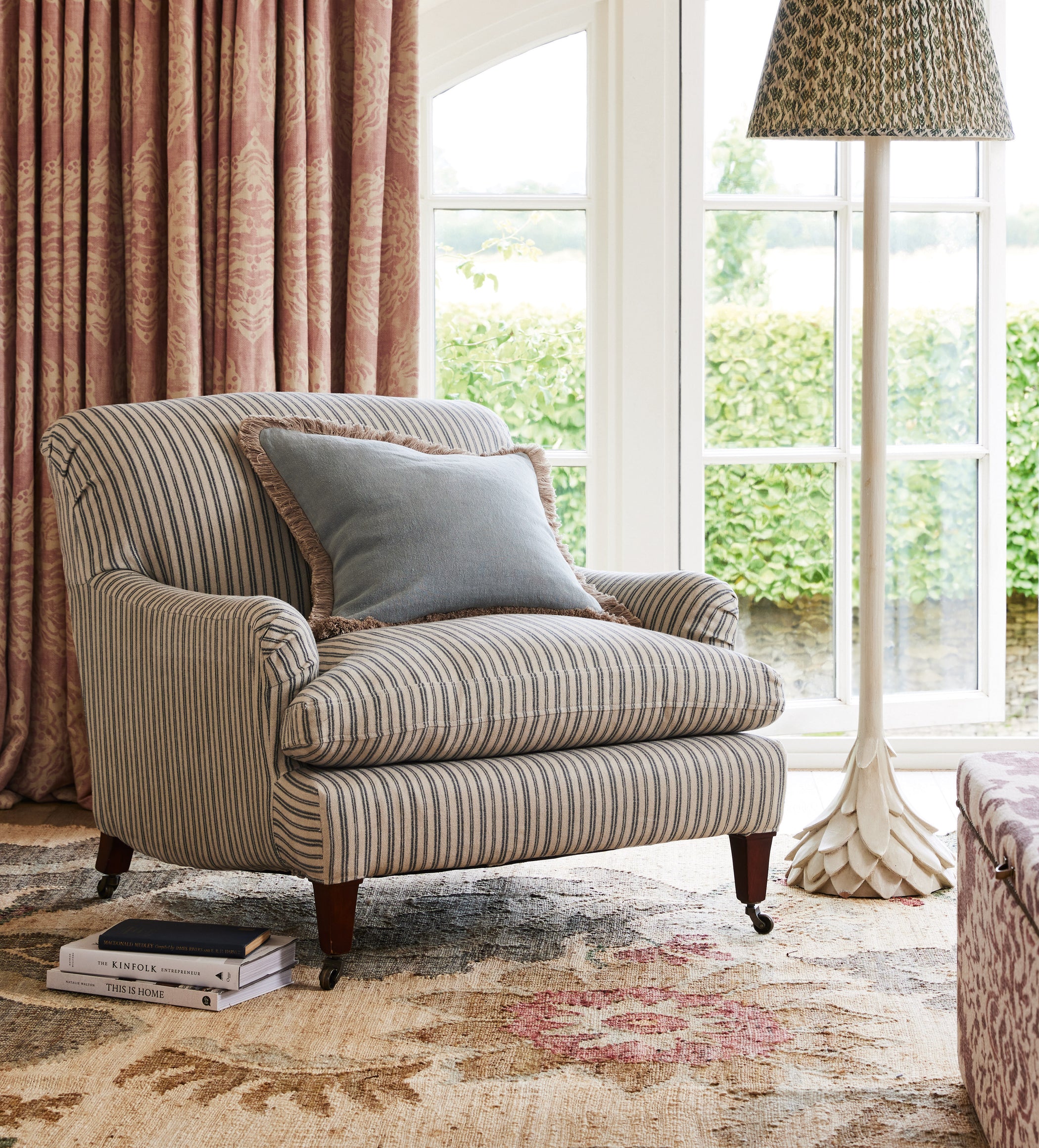 Coleridge Ticking Stripe Armchair with Fixed Linen Cover - Perfect Navy
