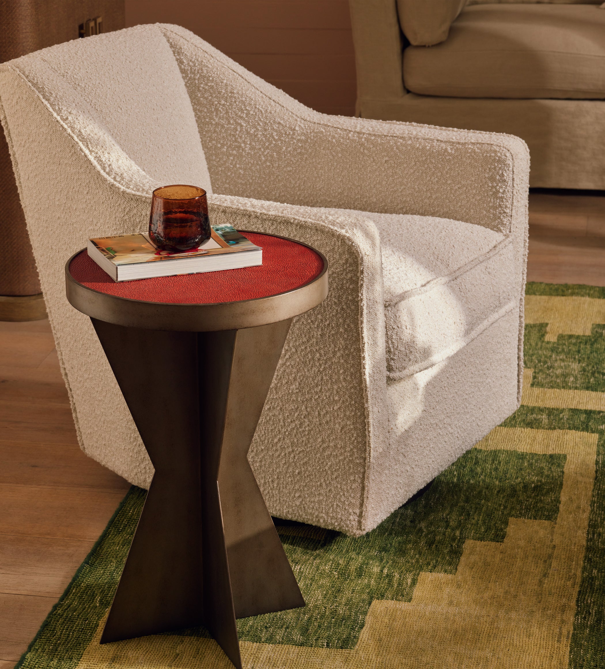 George Bouclé Swivel Armchair - Large - Almond