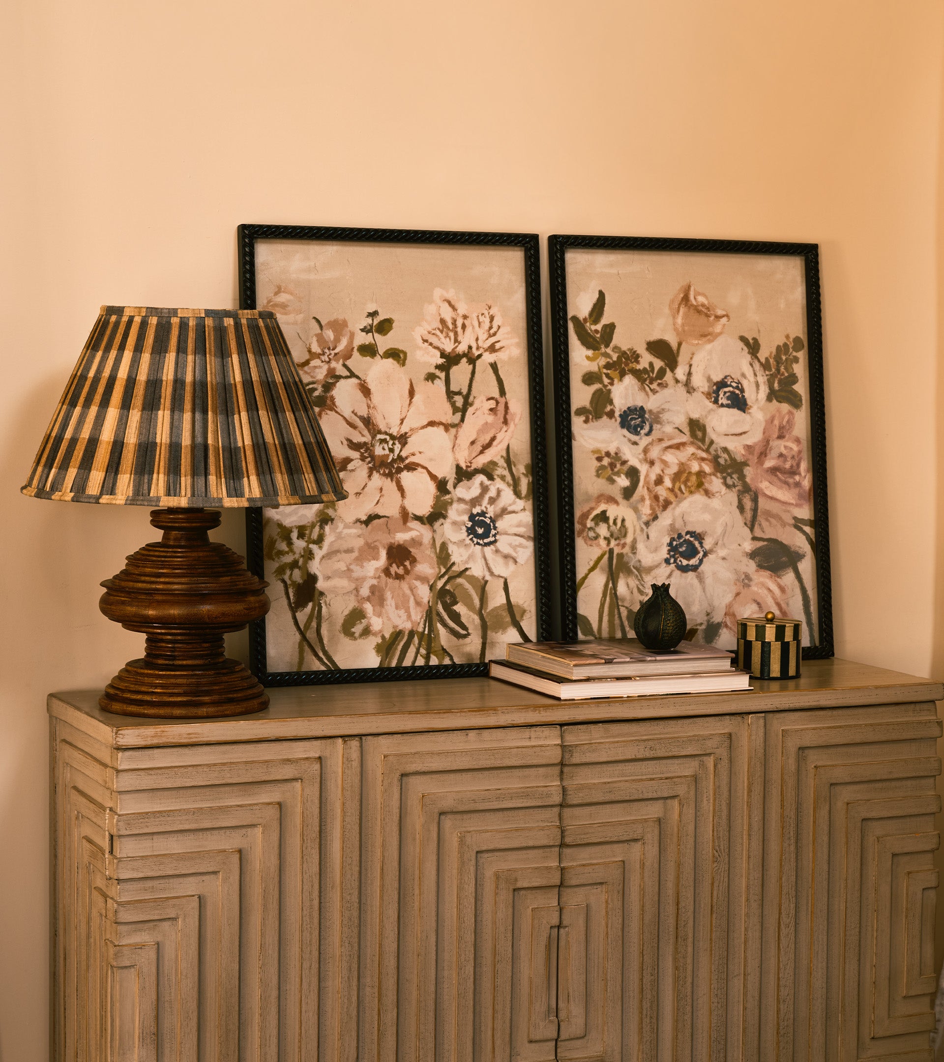 Lavanya Silk Pleated Lampshade 35cm - Heron Blue/Apricot