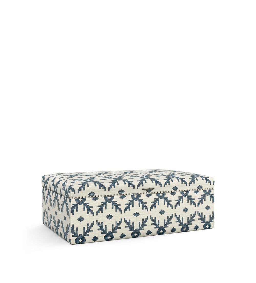 Lazaret Upholstered Ottoman - Midnight Blue/Off-White