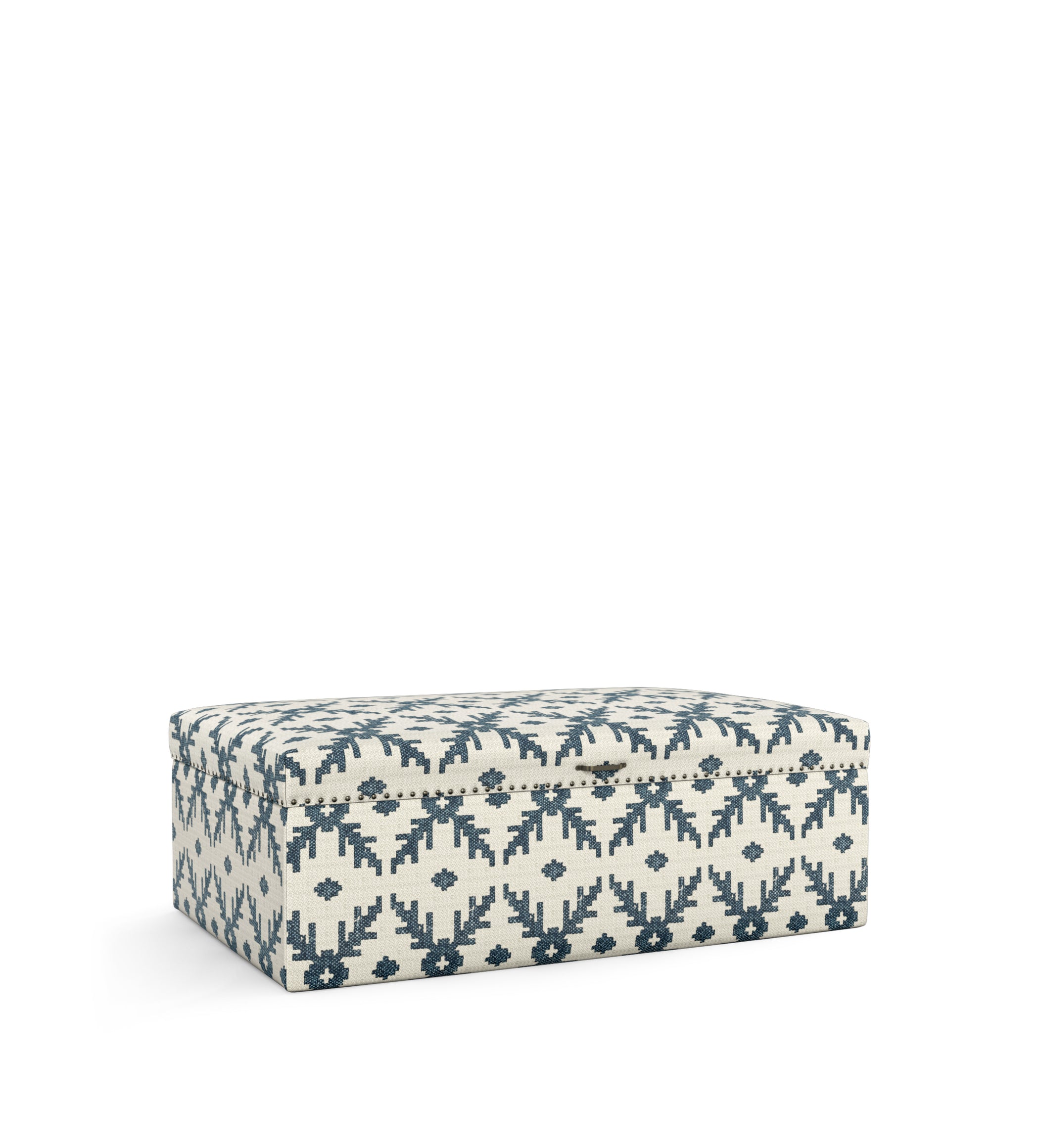 Lazaret Upholstered Ottoman - Midnight Blue/Off-White