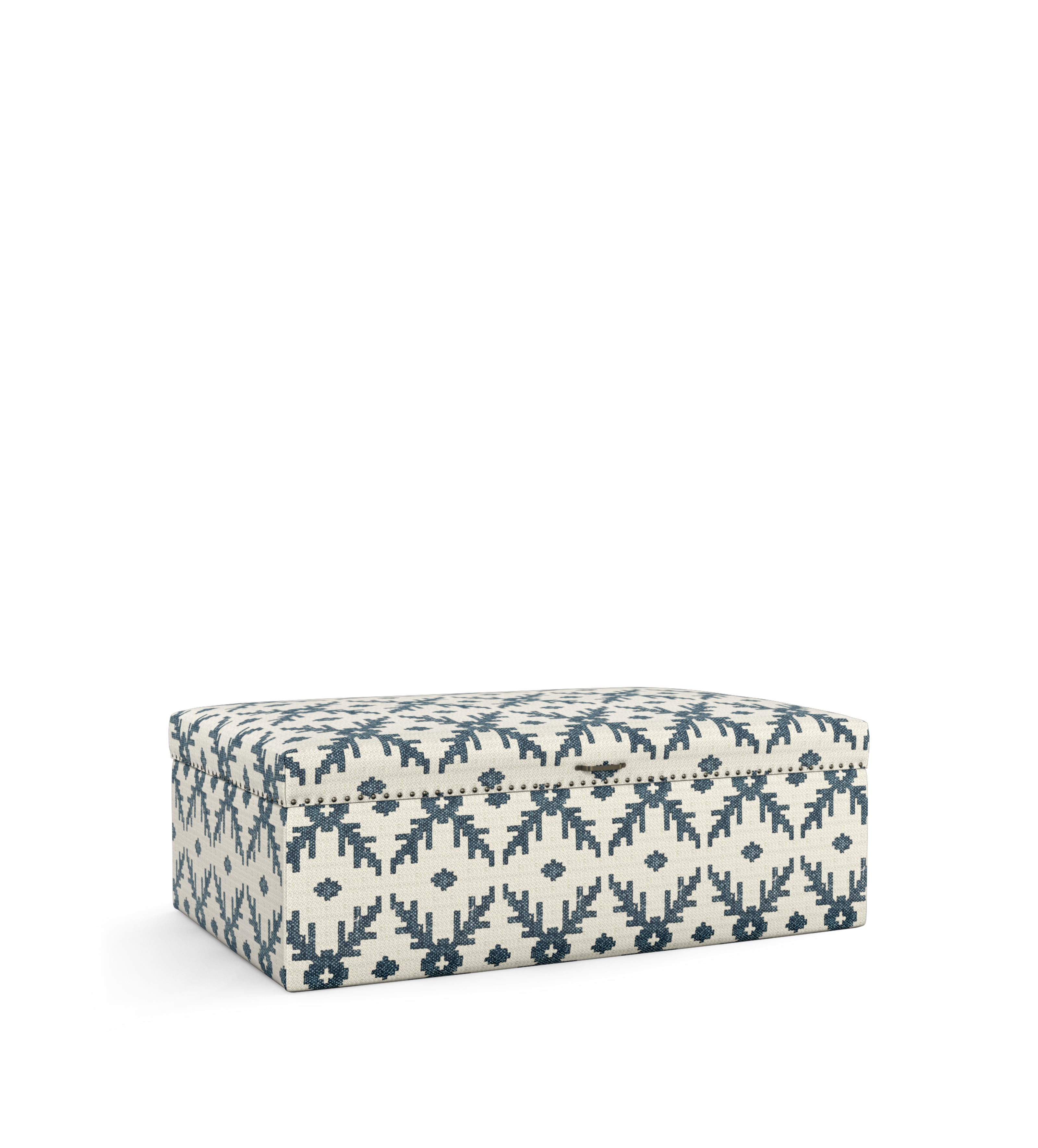 Lazaret Upholstered Ottoman - Midnight Blue/Off-White